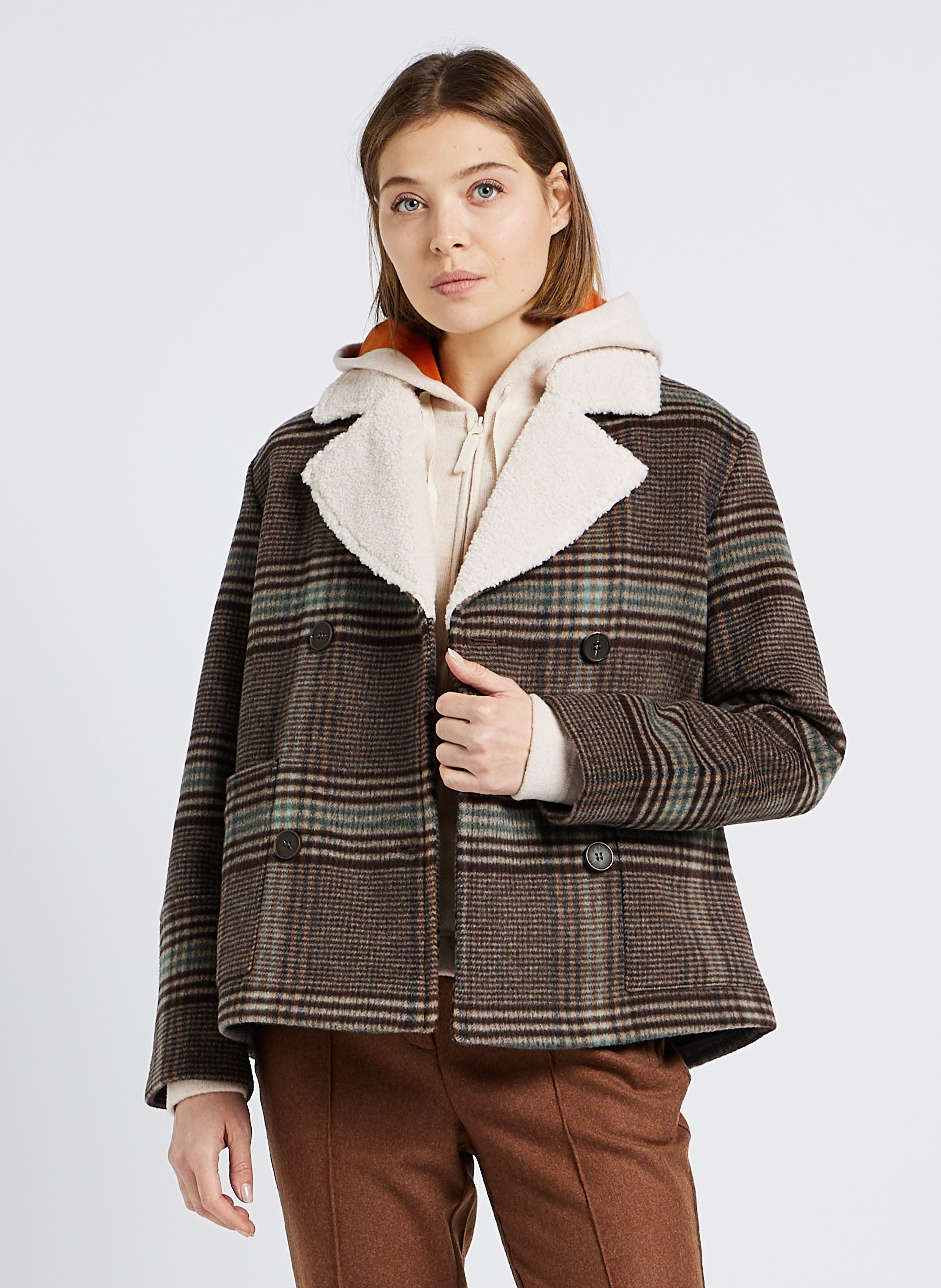 Cropped Checked Loose fit Cotton blend Coat Checks Bleu Ekyog