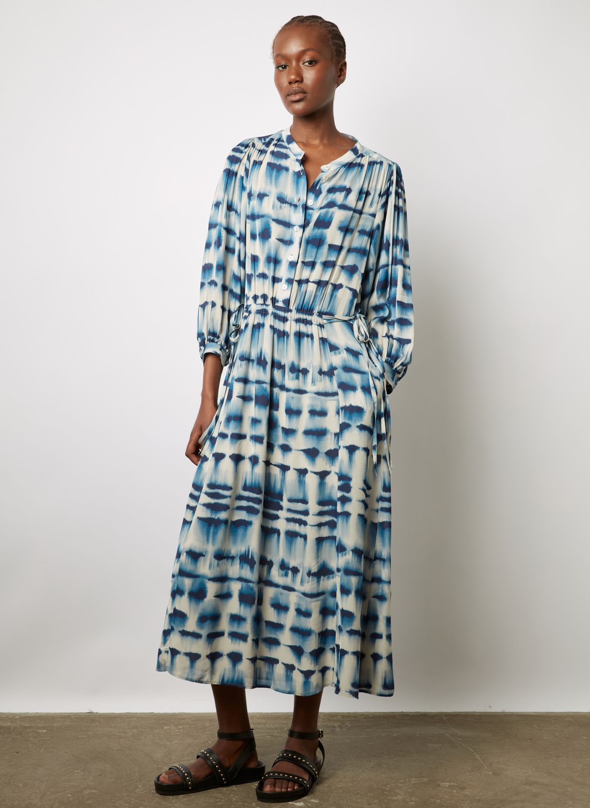 Printed Midi Dress With Mao Collar Encre Gerard Darel Women