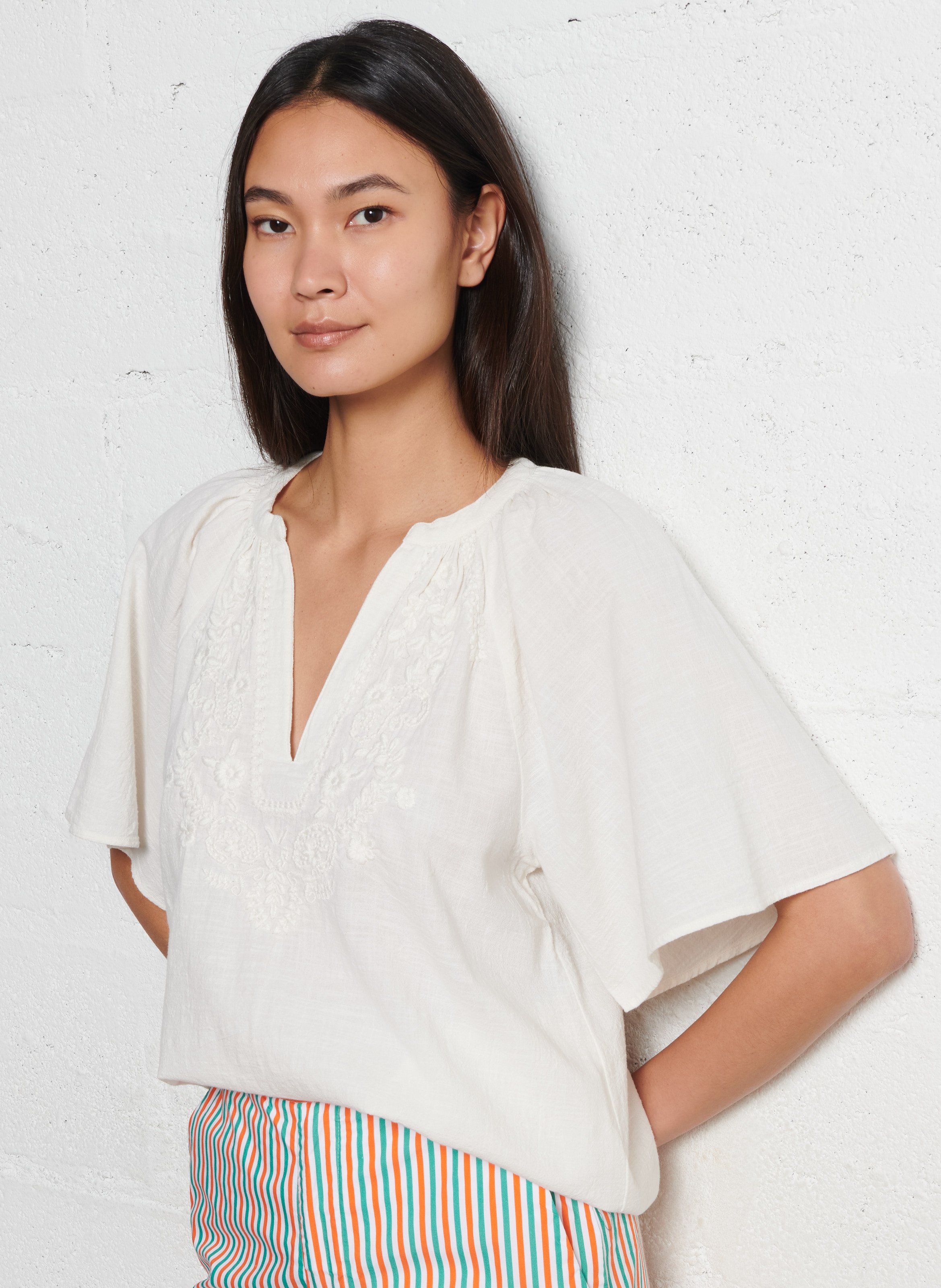 Top droit en coton brodé MAISON 123 Beige