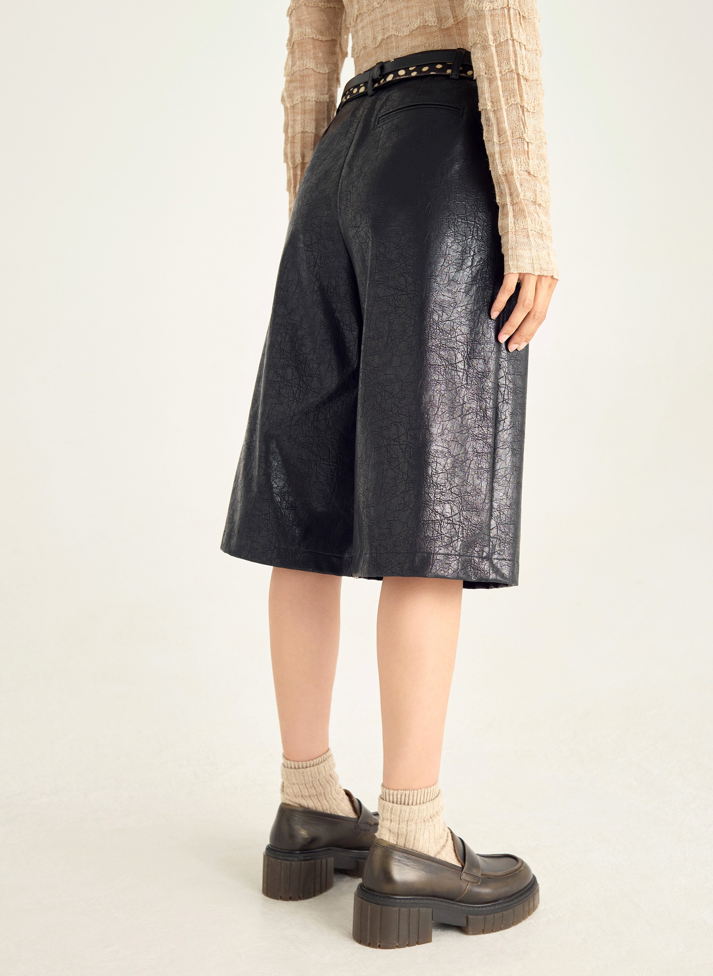 Bermuda large effet cuir vieilli COTELAC Noir