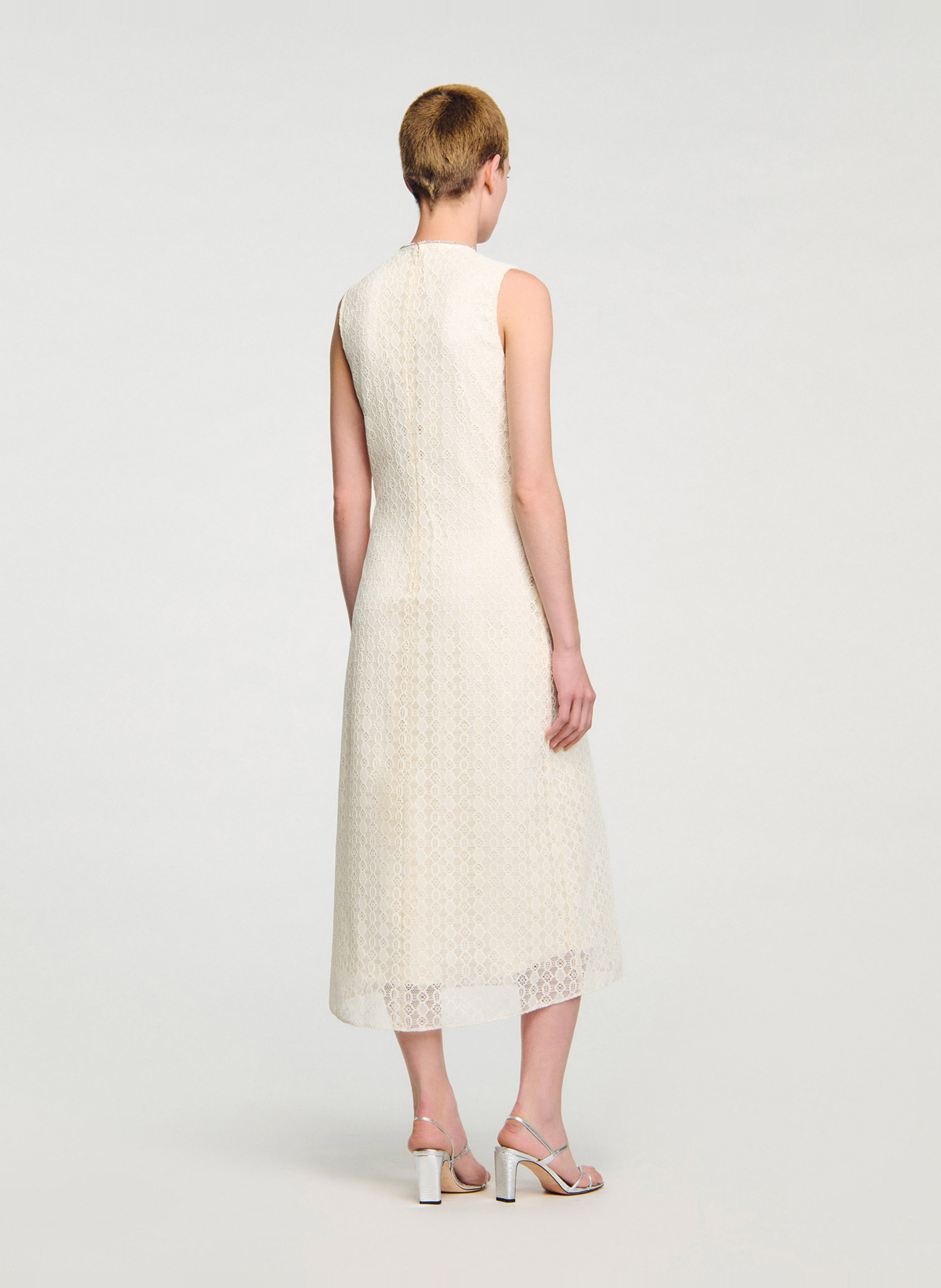 Lange jurk van kant met ronde hals SANDRO Wit