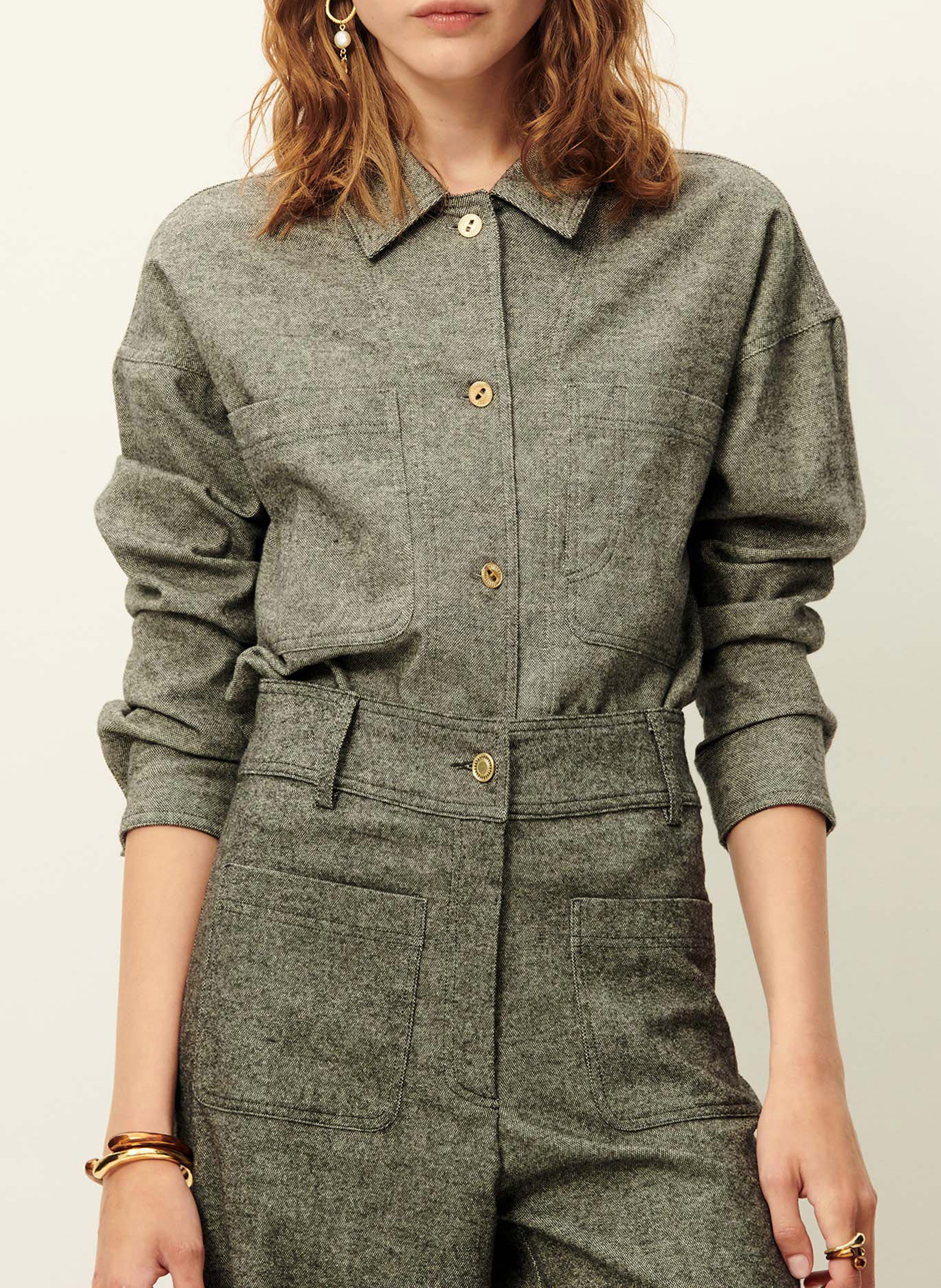 Recht overshirt met klassieke kraag | katoenblend SESSUN Grijs