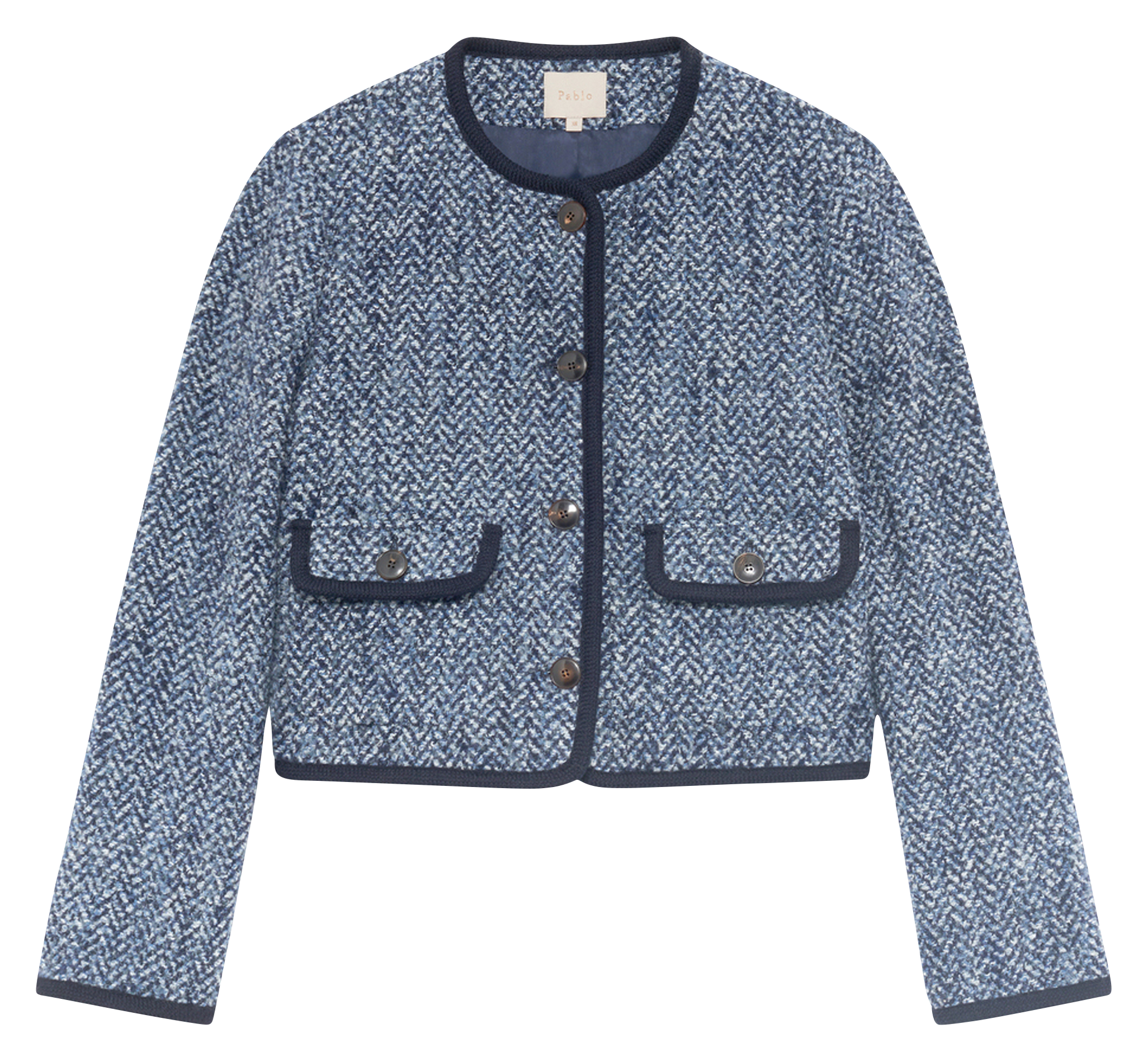 Straight round neck herringbone jacket PABLO Blue