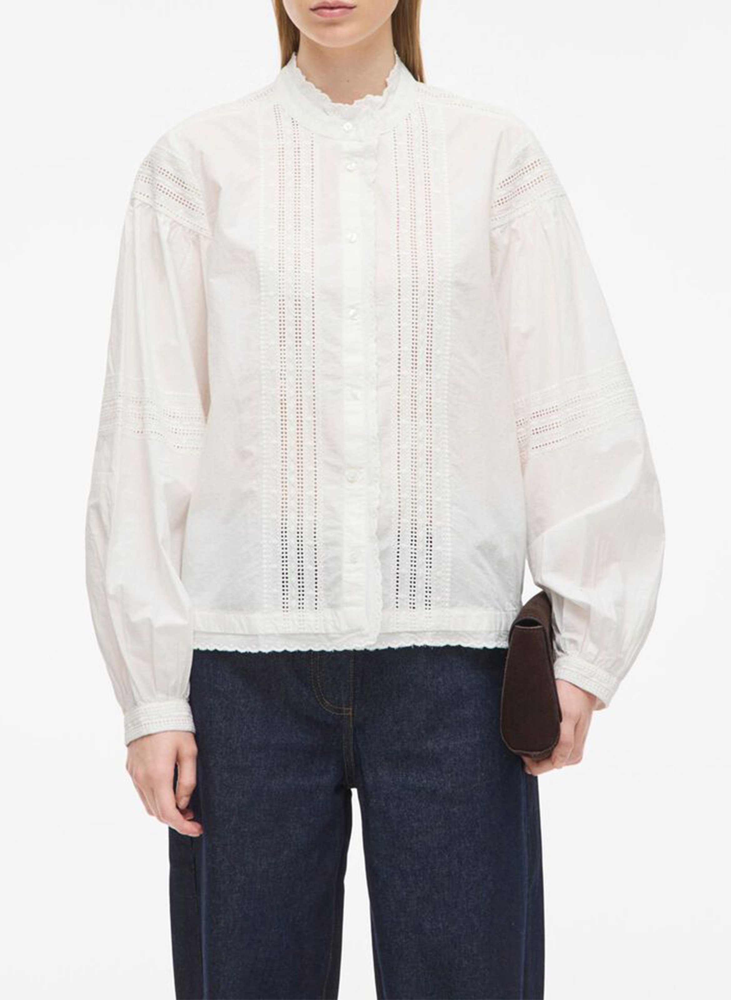 Shirt with high collar in blended organic cotton ROUGE EDIT Beige