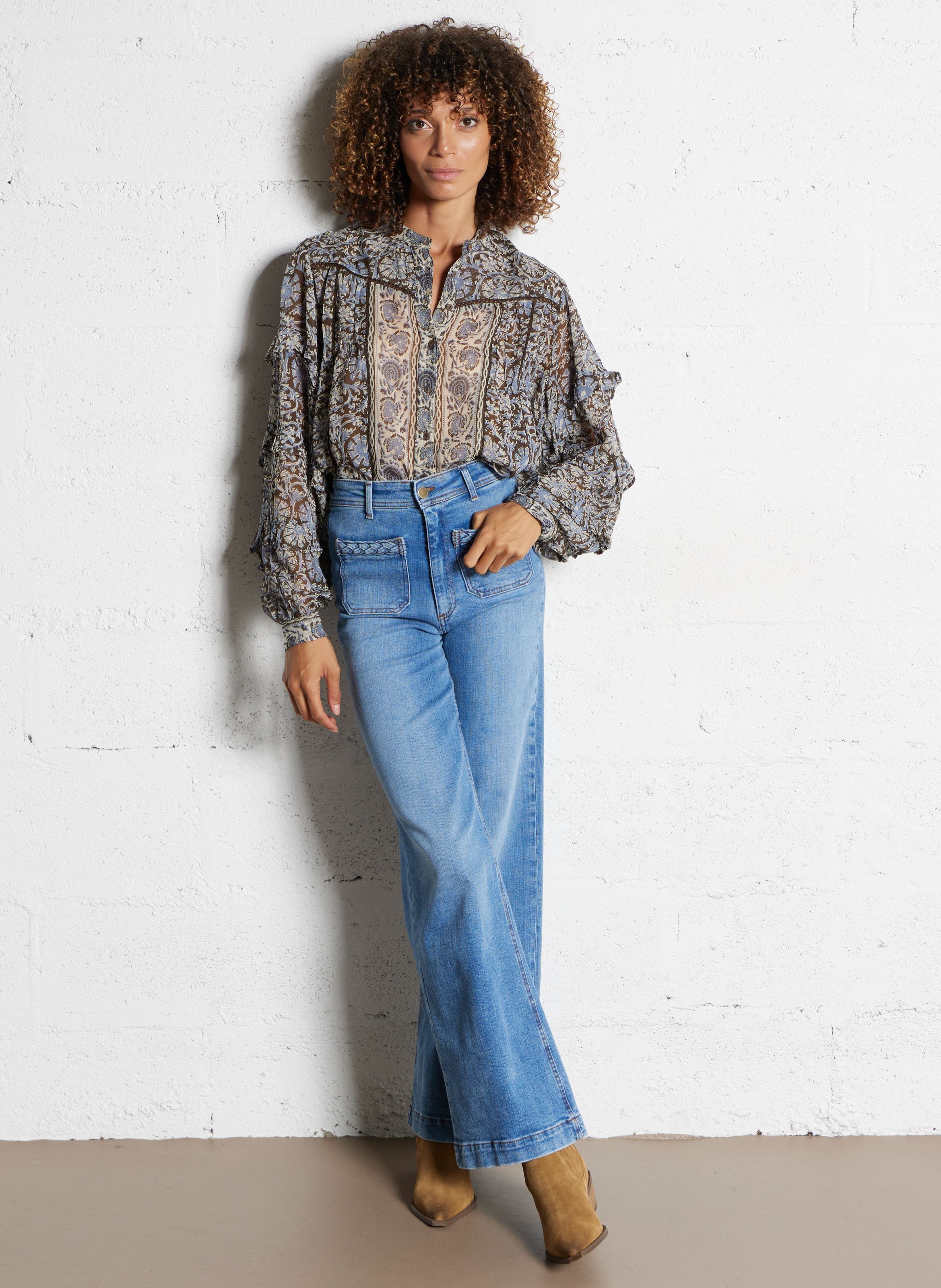 Floral print round-neck blouse MAISON HOTEL Blue