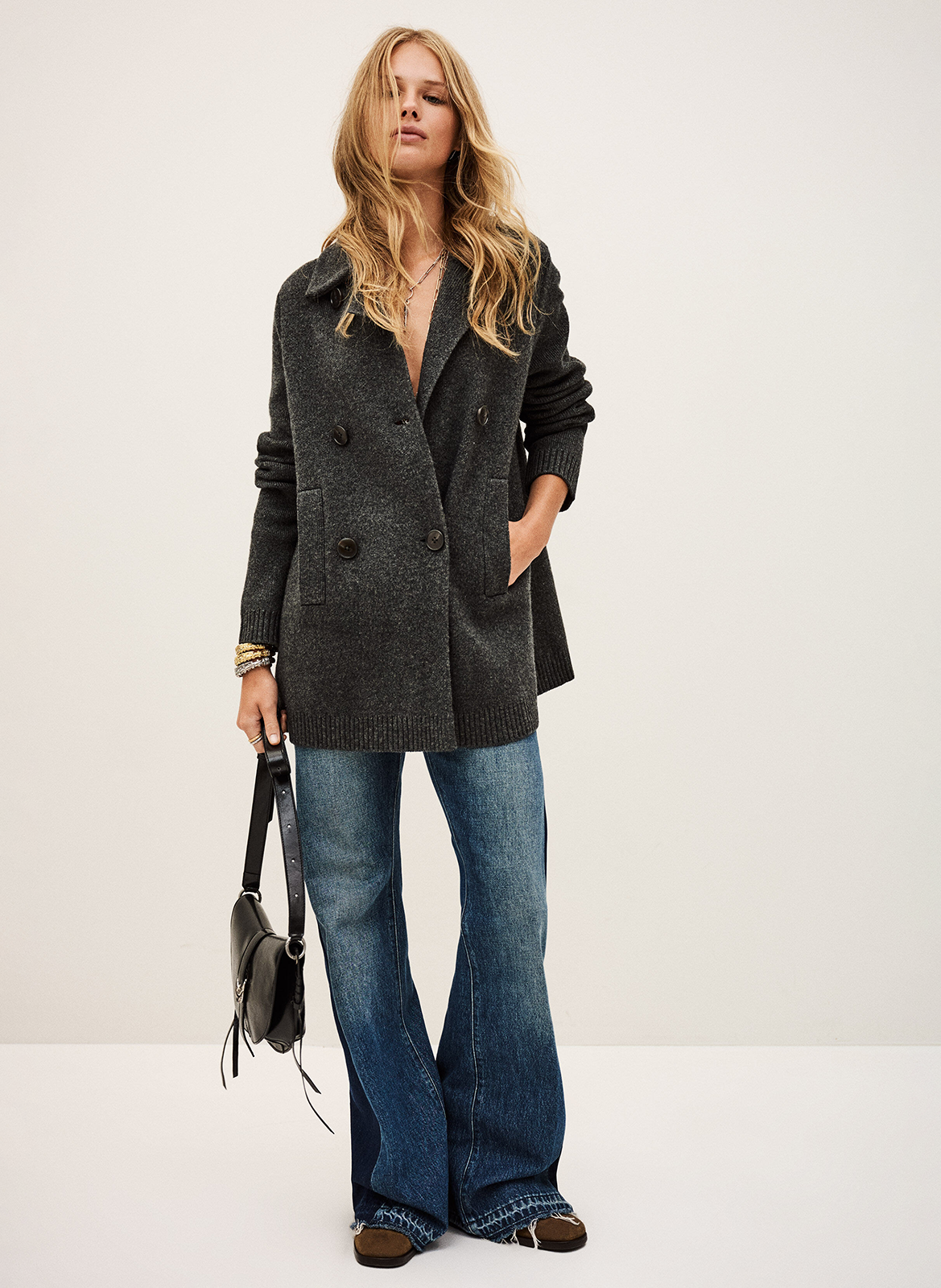 Straight buttoned wool blend vest BA&SH Black
