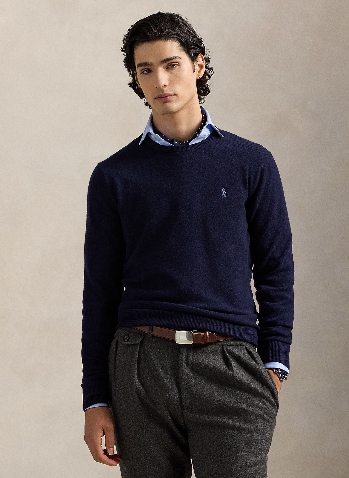 Pull col rond en laine POLO RALPH LAUREN Bleu