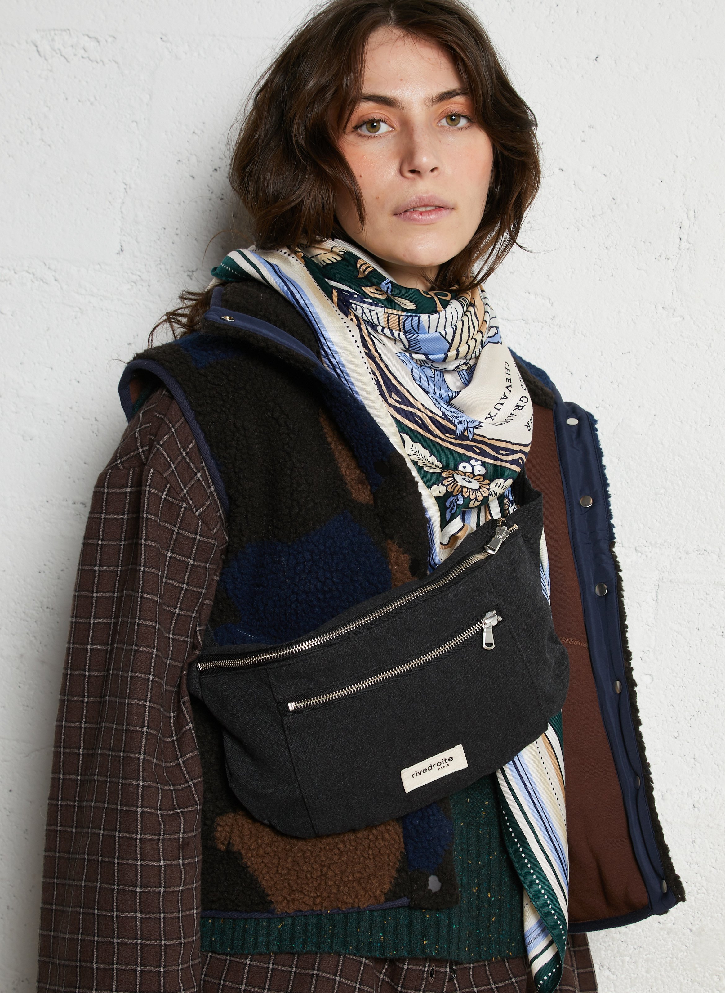 Solid zippered recycled cotton fanny pack RIVEDROITE PARIS Black