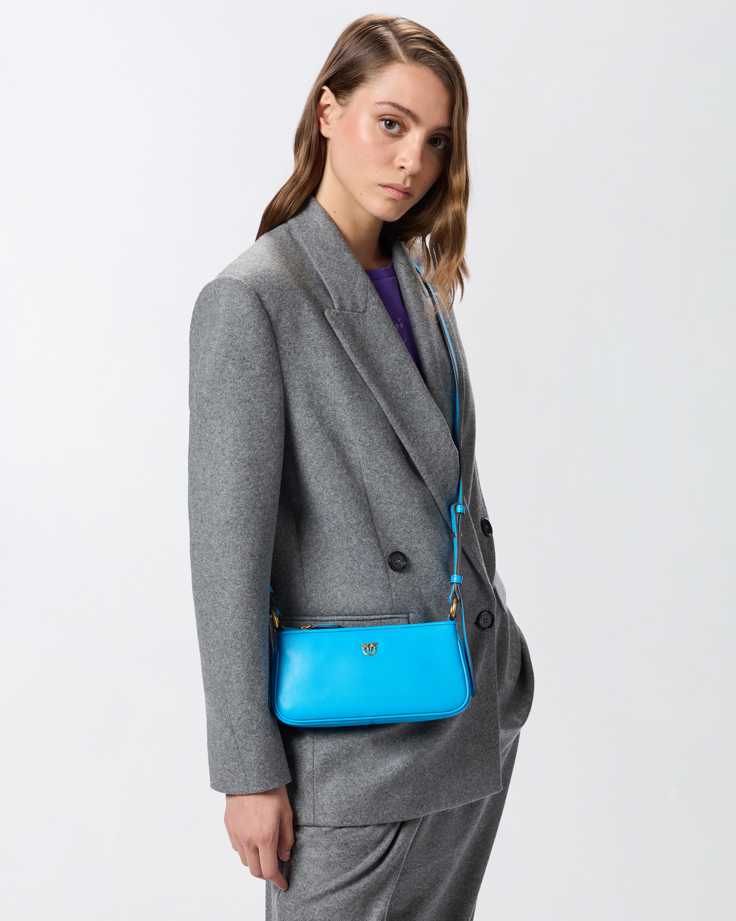 Mini leather half-moon baguette shoulder bag PINKO Multicolored