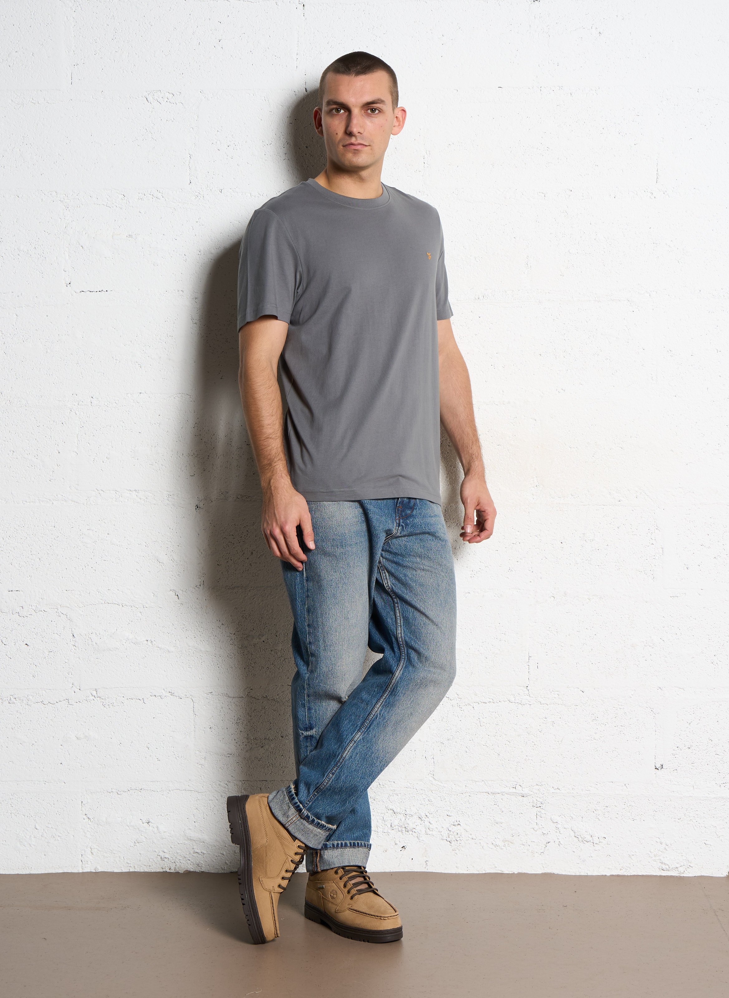 Tee-shirt col rond en coton bio FARAH Gris