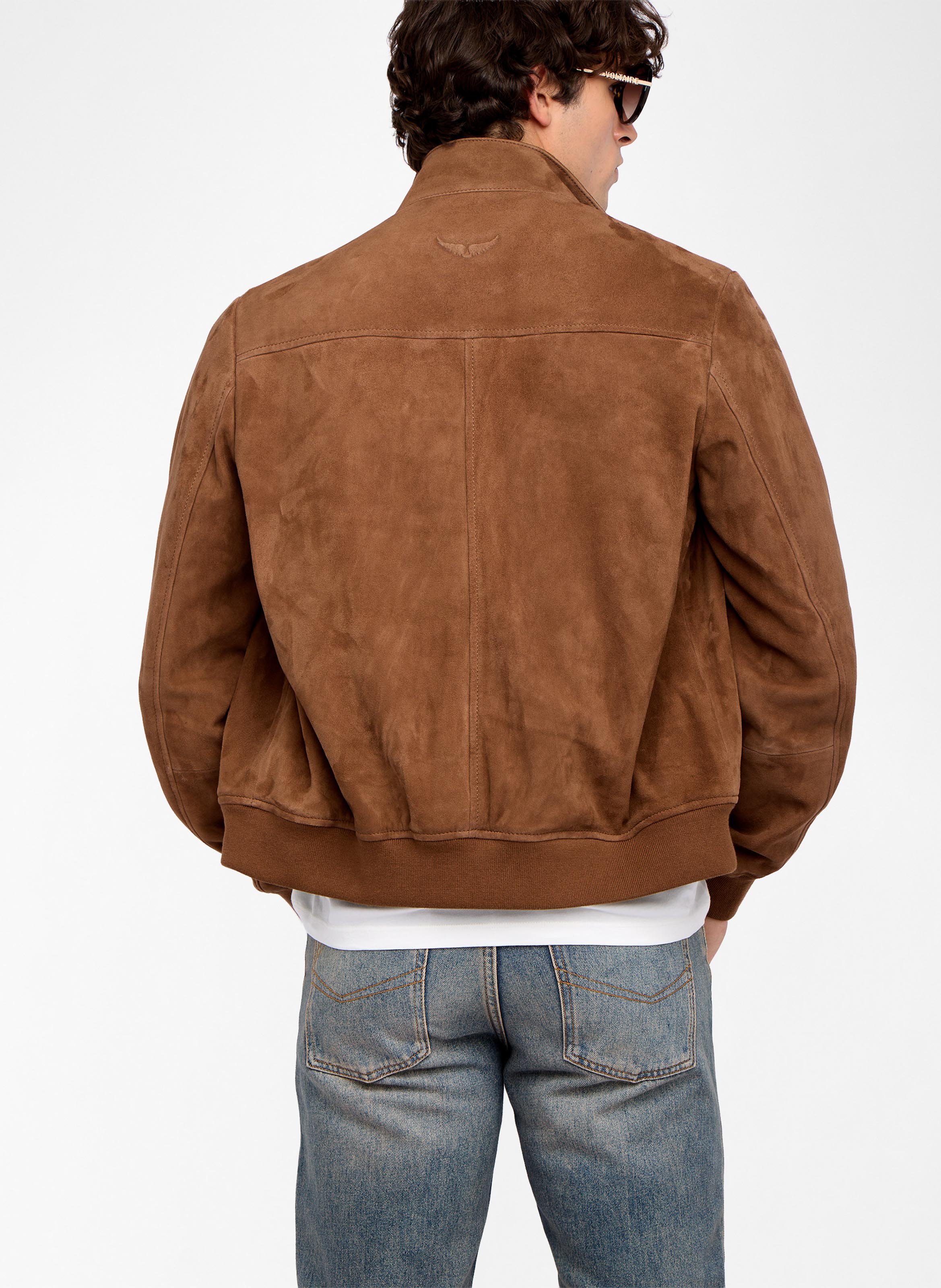 Blouson droit col montant en cuir velours ZADIG&VOLTAIRE Marron