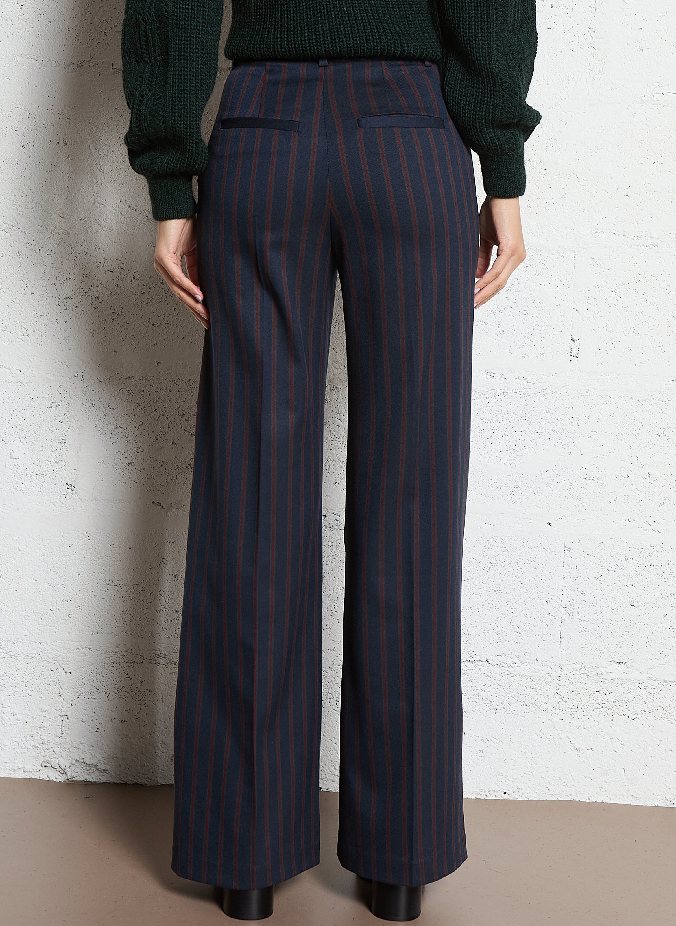 Pantalon évasé taille haute à rayures I CODE Bleu