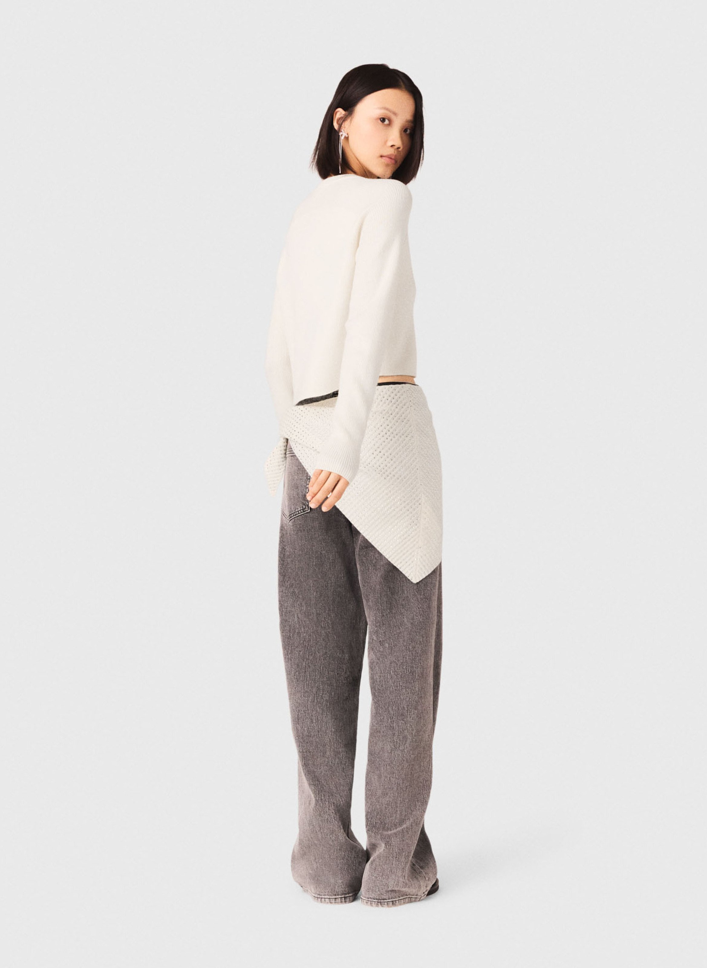 Cárdigan recto cuello redondo de lana MAJE Beige