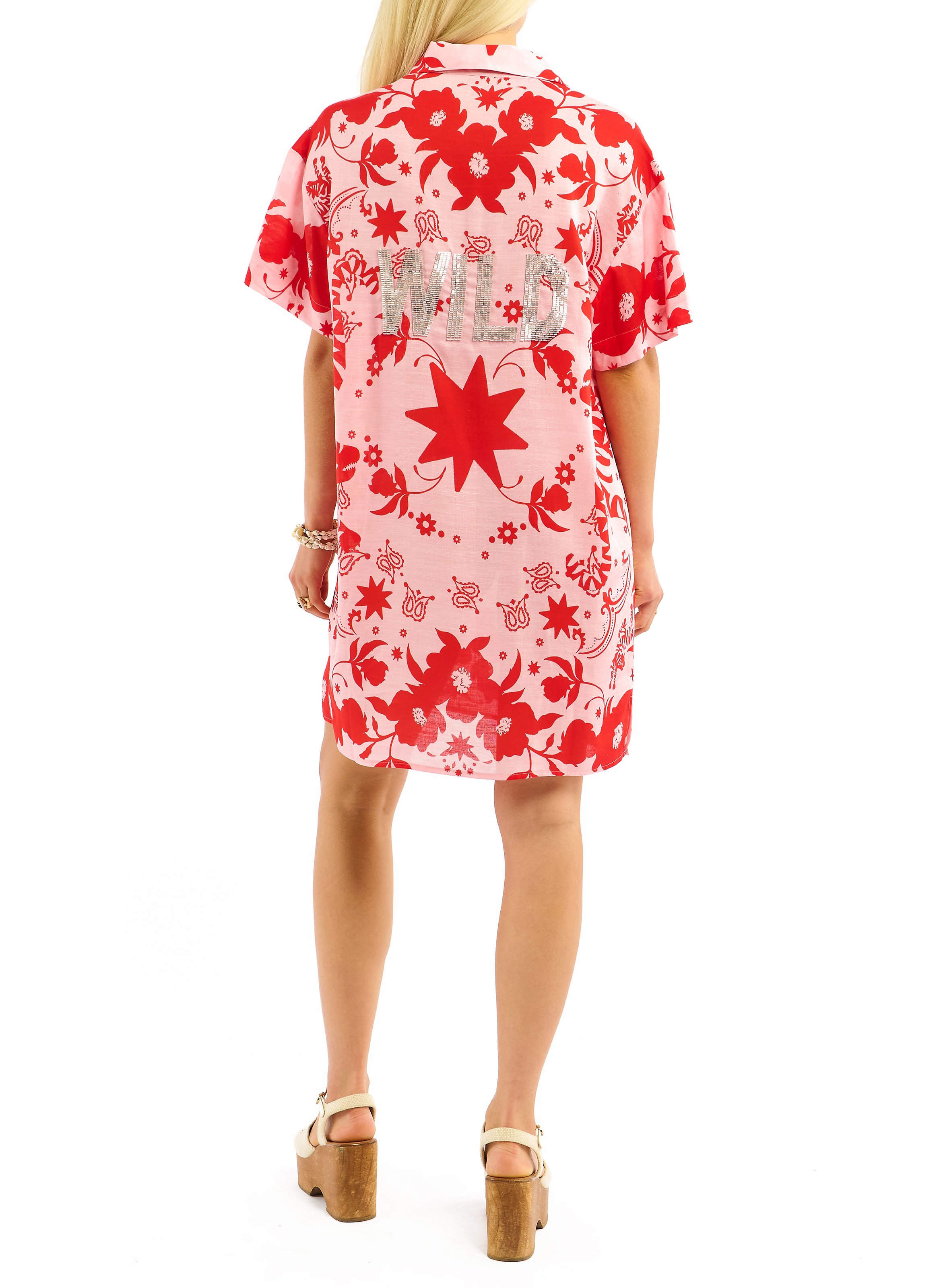 Jurk met kraagje en print WILD Roze