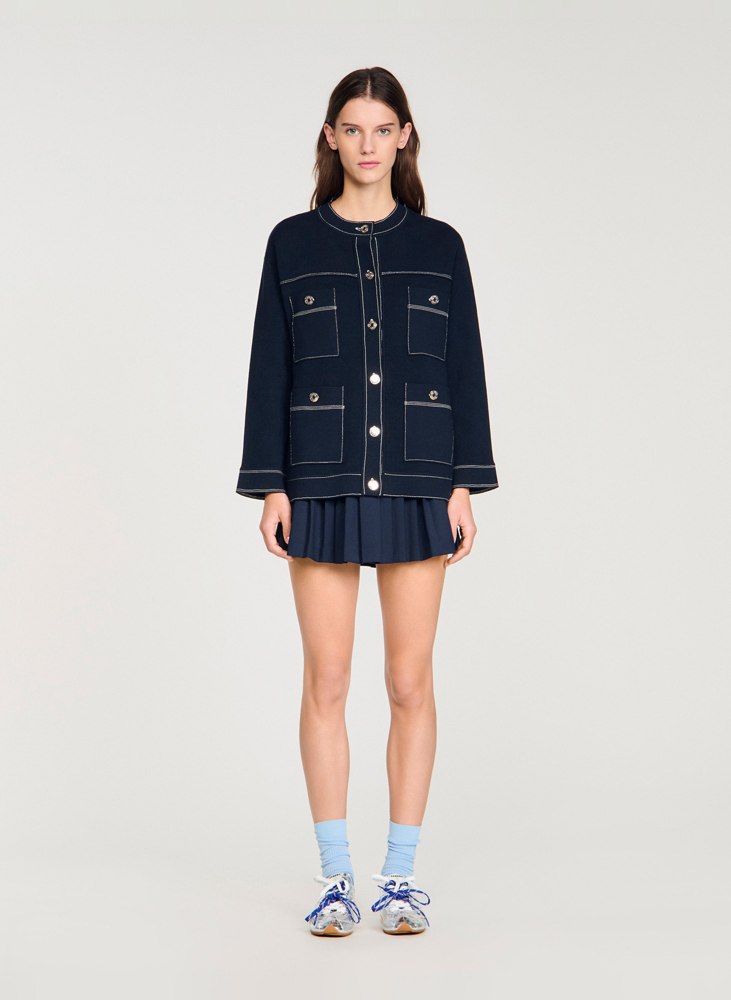 Rechte cardigan met ronde hals SANDRO Blauw