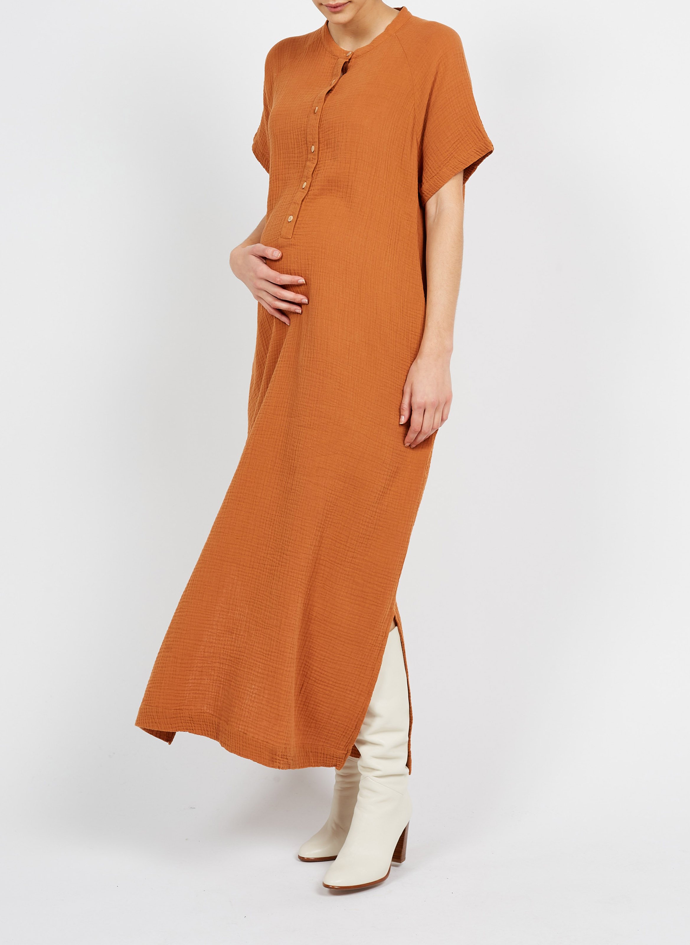 Robe longue de grossesse en coton bio  JOLIBUMP Orange