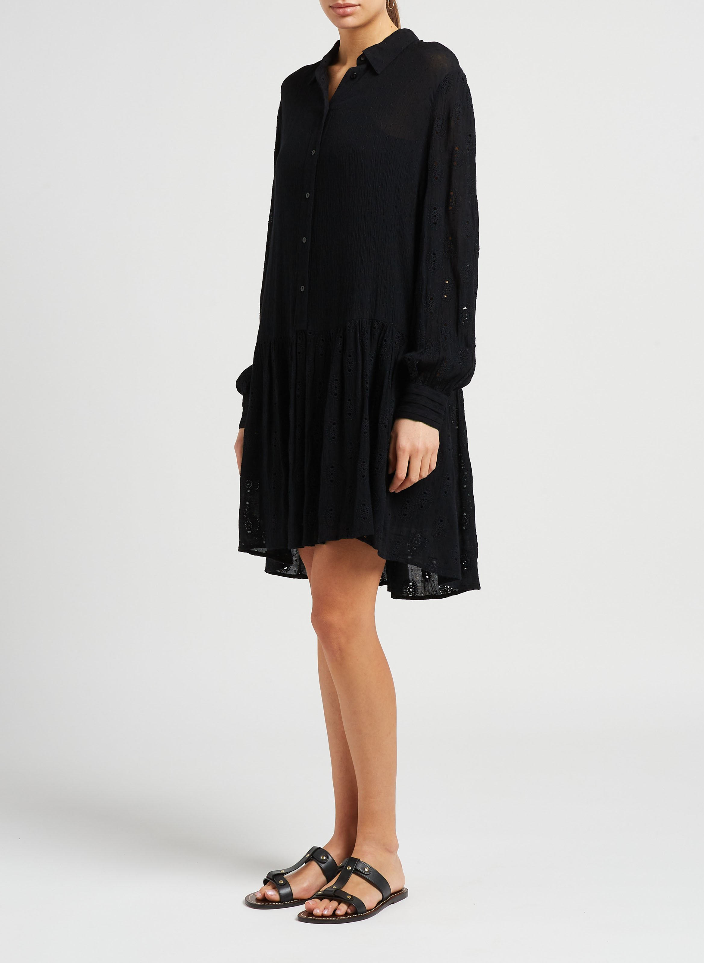 Vestido de viscosa con detalles bordados Negro