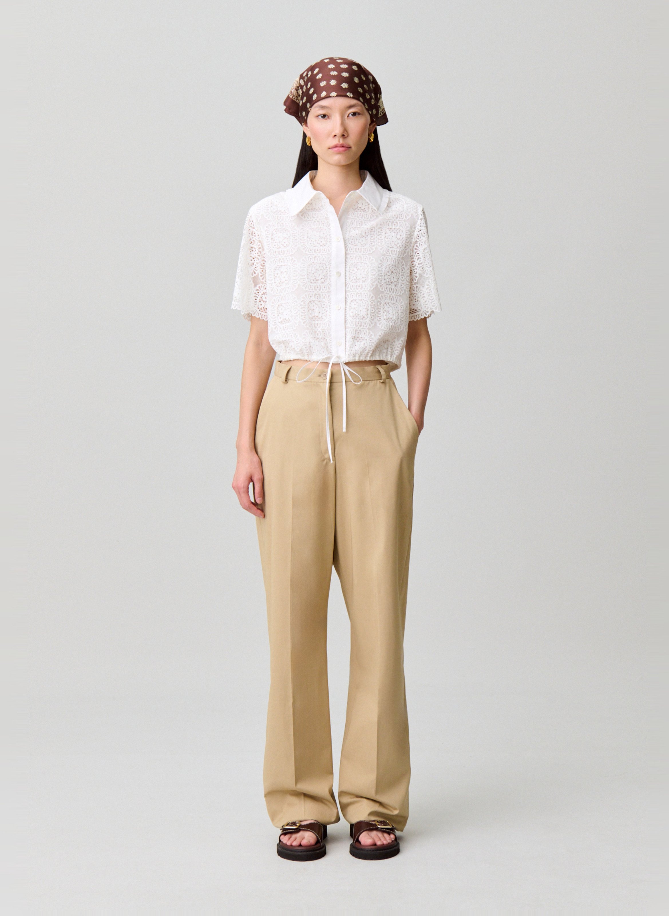 Chemise droite col classique en dentelle CLAUDIE PIERLOT Blanc