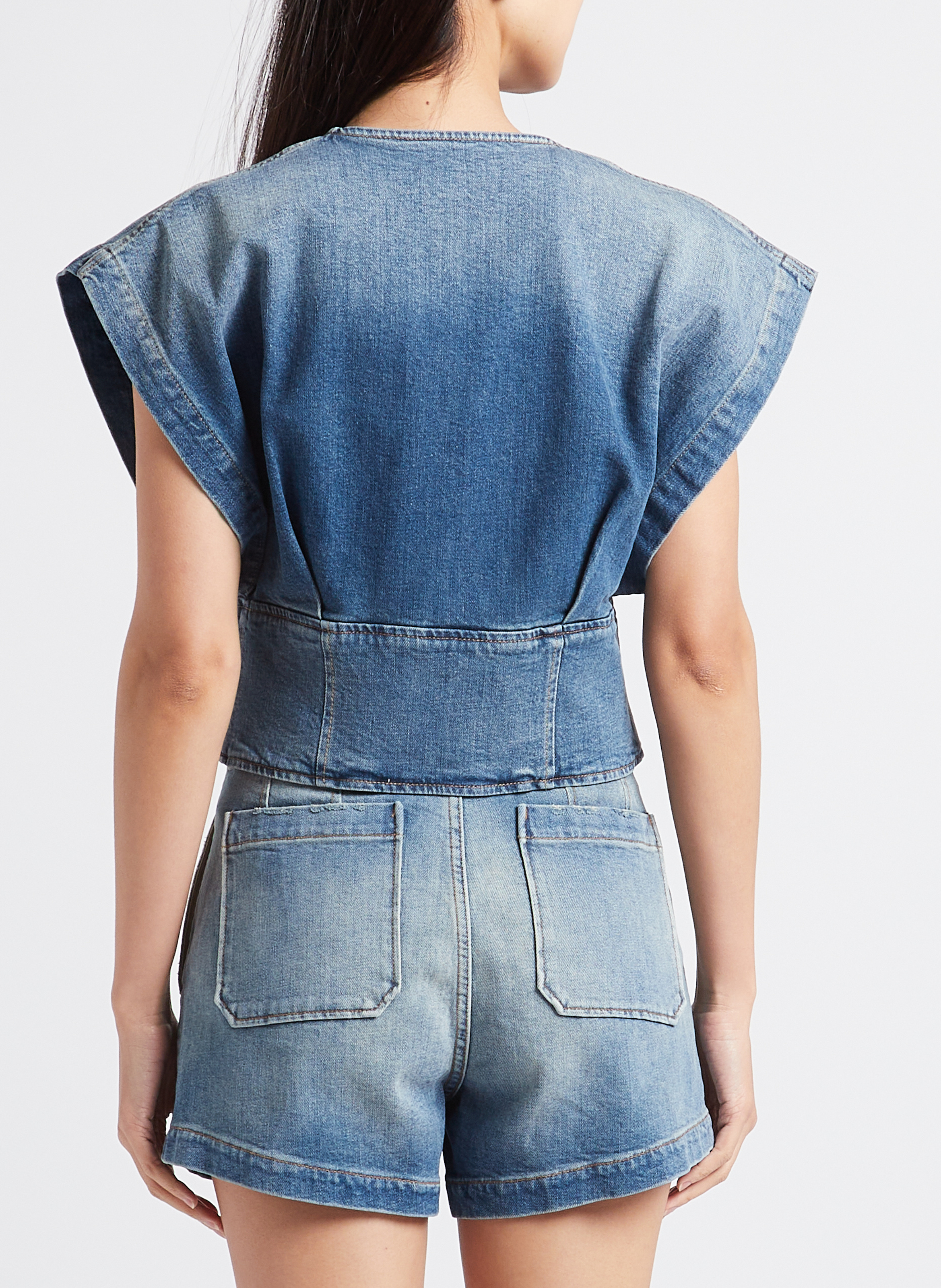 Top court col V en denim stretch  IRO Bleu