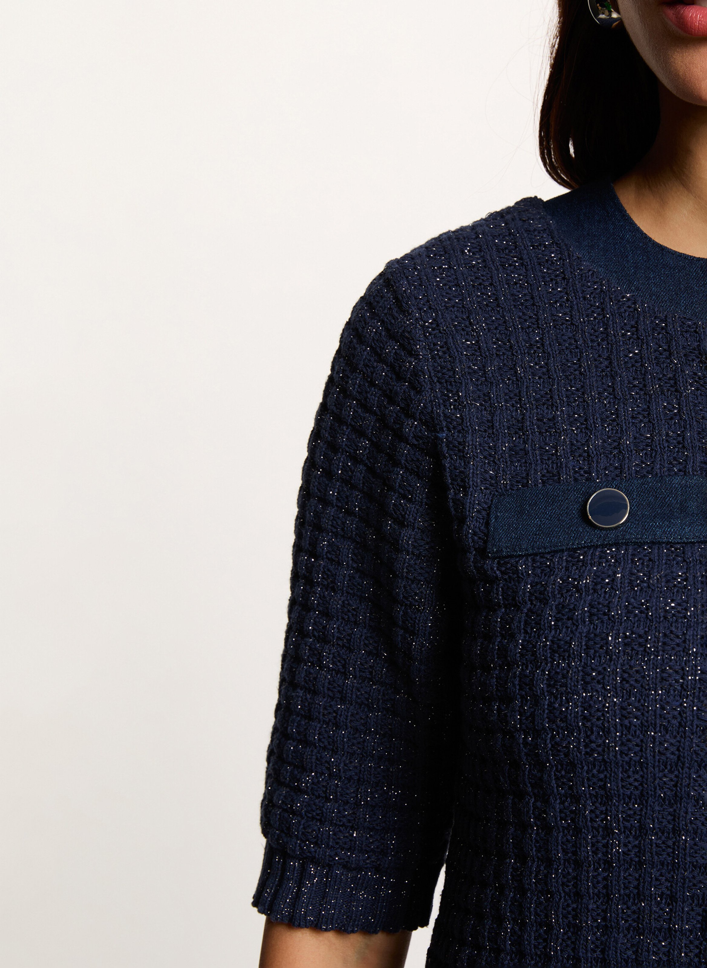 Robe courte col rond en jacquard MORGAN Bleu