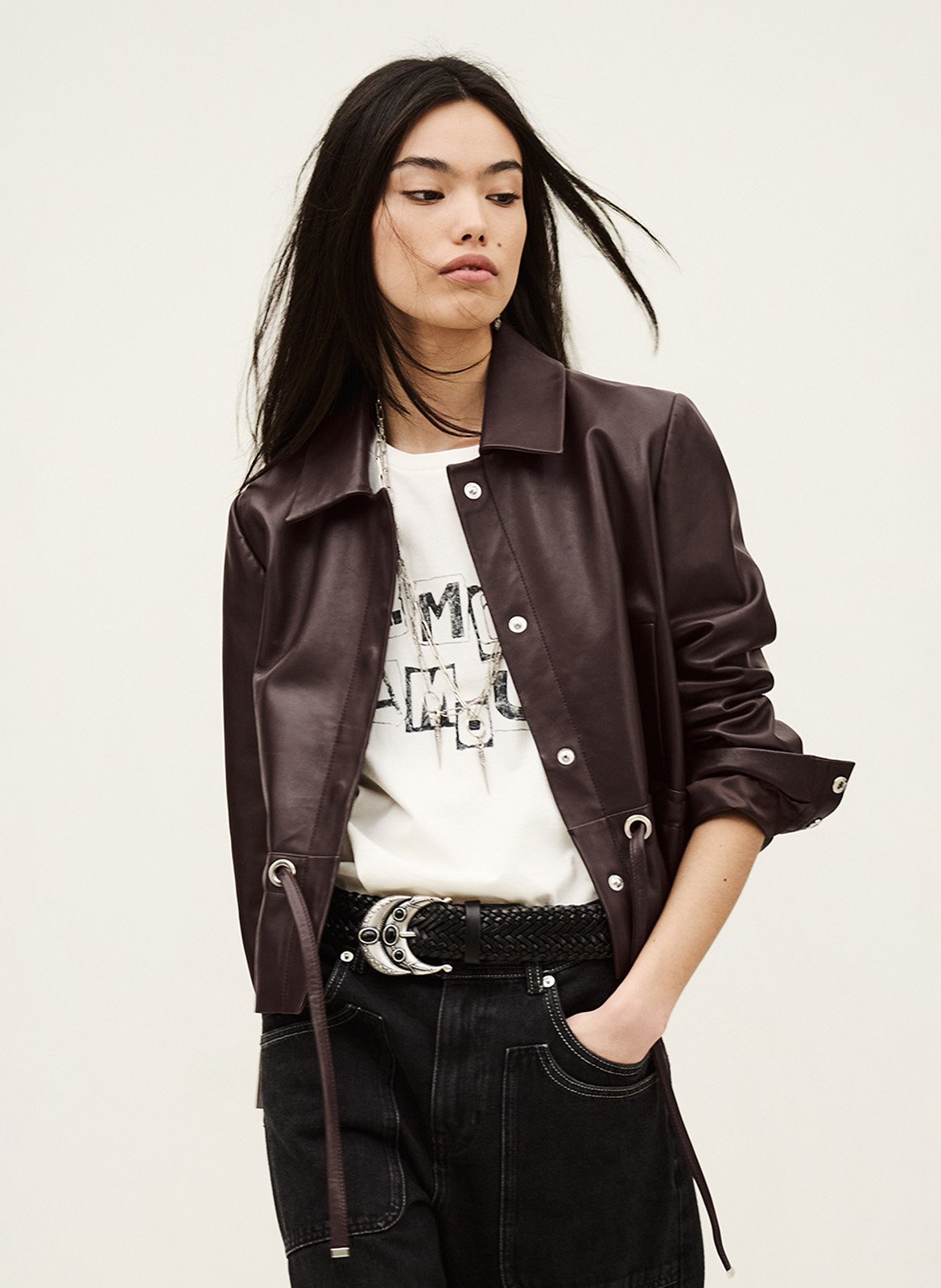 Veste col classique en cuir BA&SH Prune