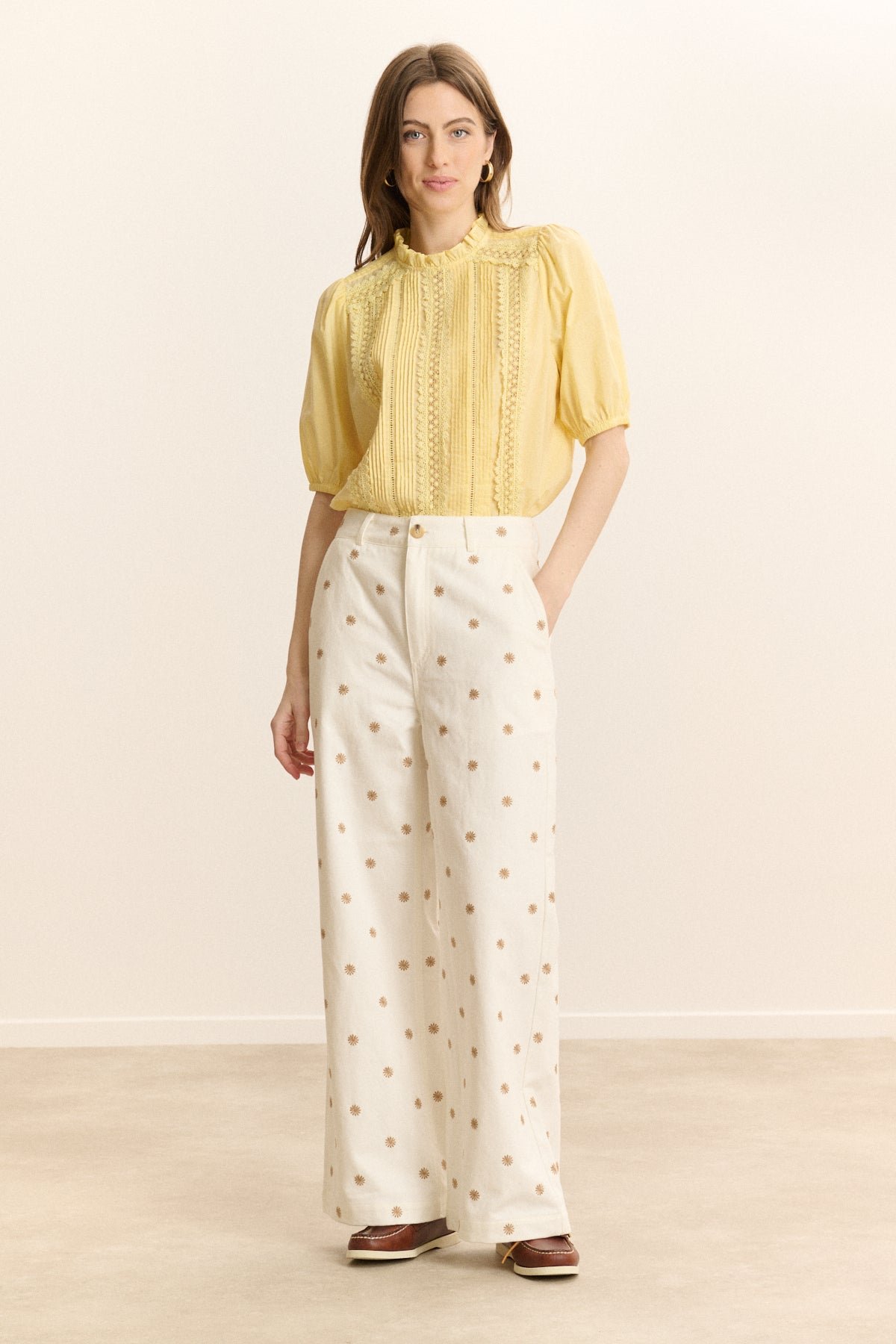 Embroidered denim pants GARANCE PARIS White