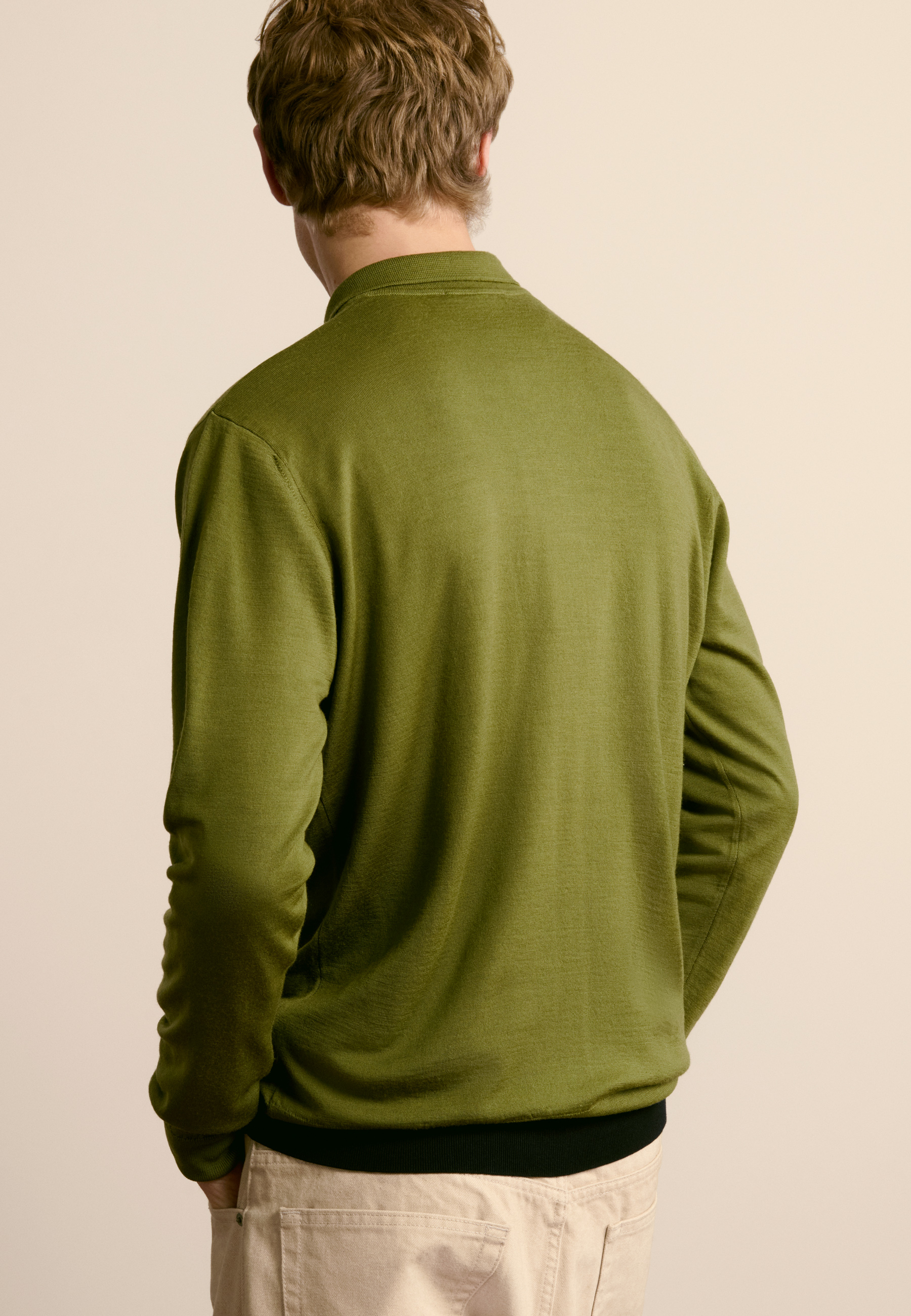 Long-sleeve Merino wool polo MAISON MONTAGUT Khaki