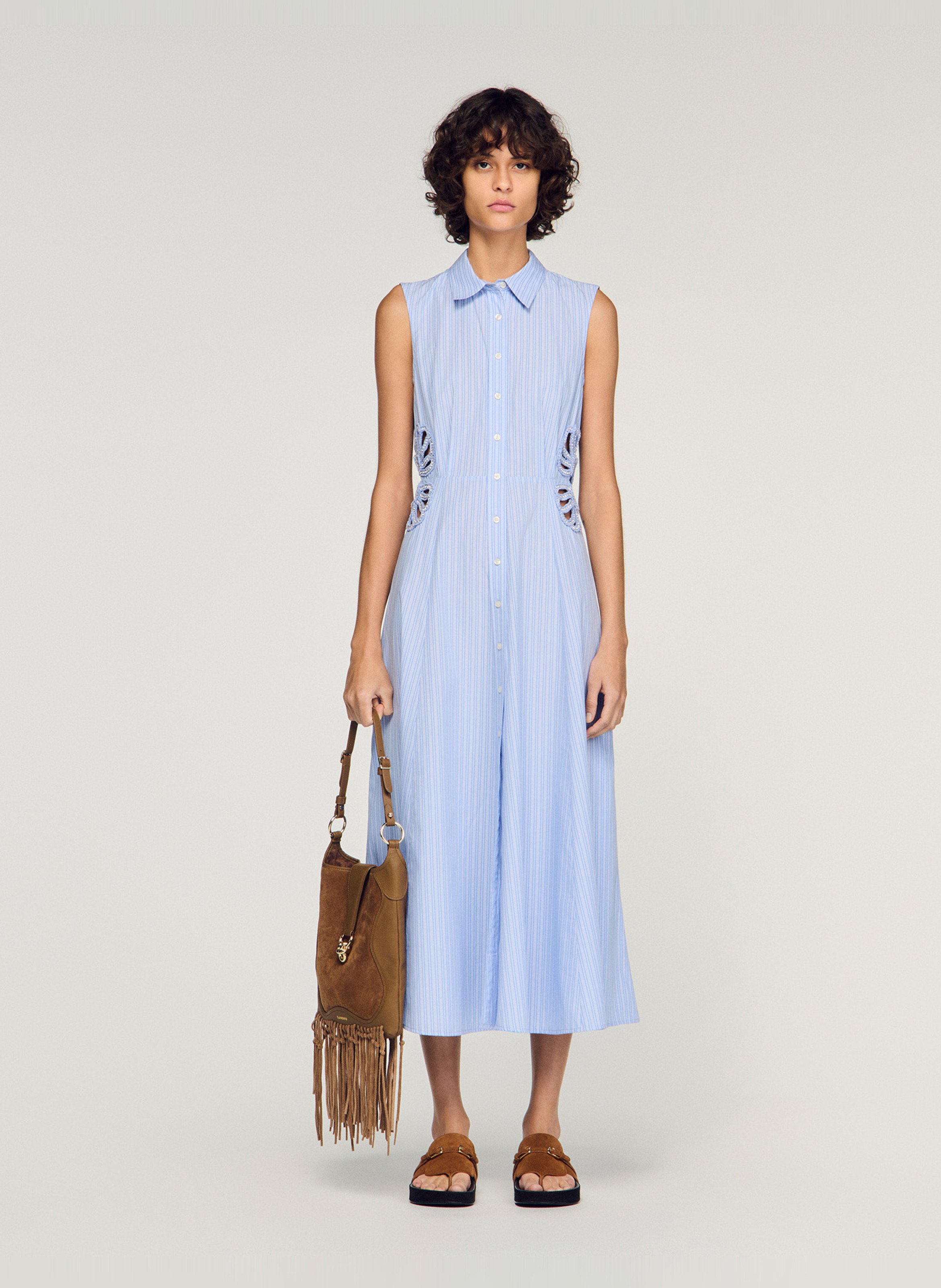 Robe chemise en coton SANDRO Bleu