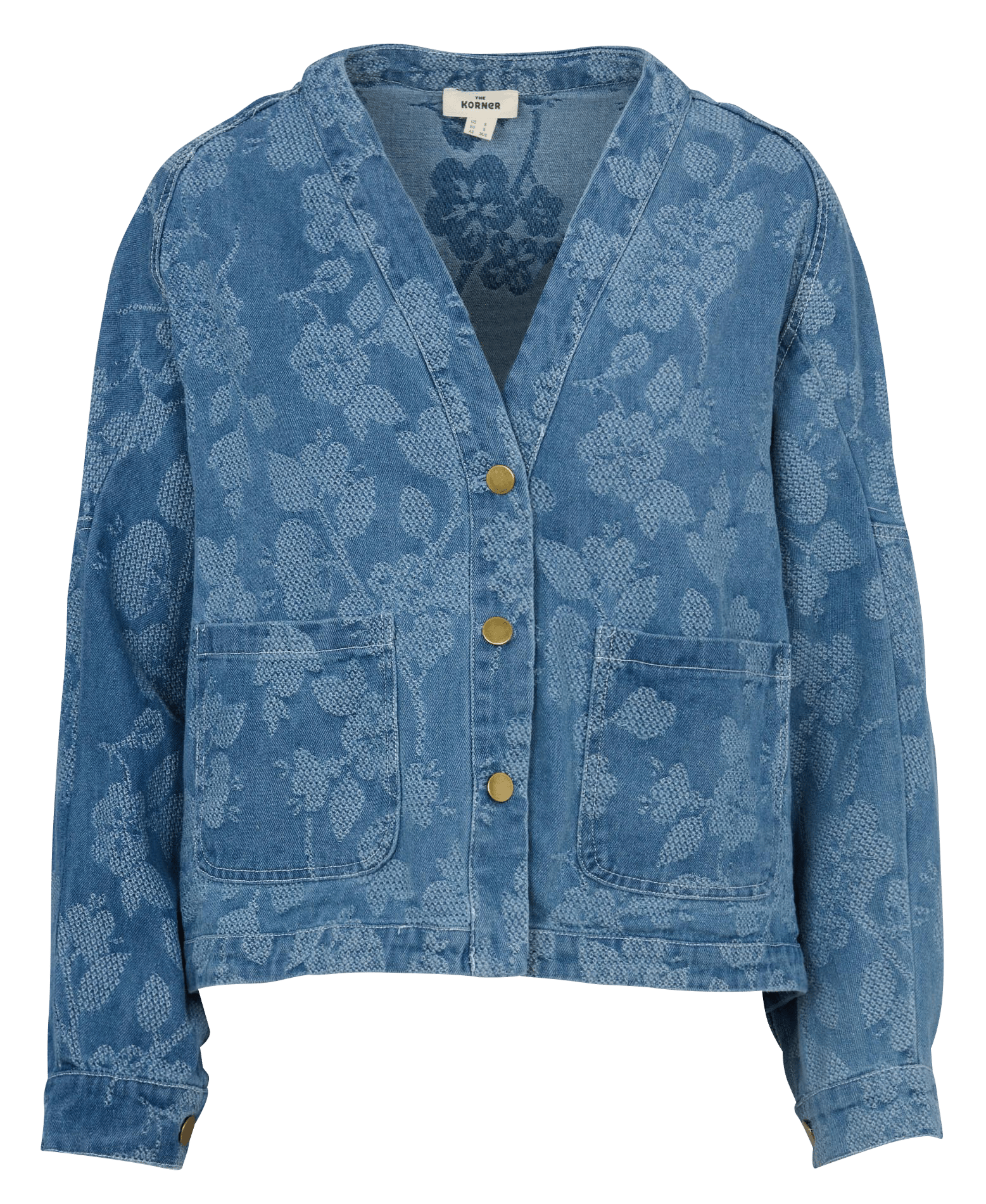 Recht jasje met V-hals | katoenblend THE KORNER Blauw