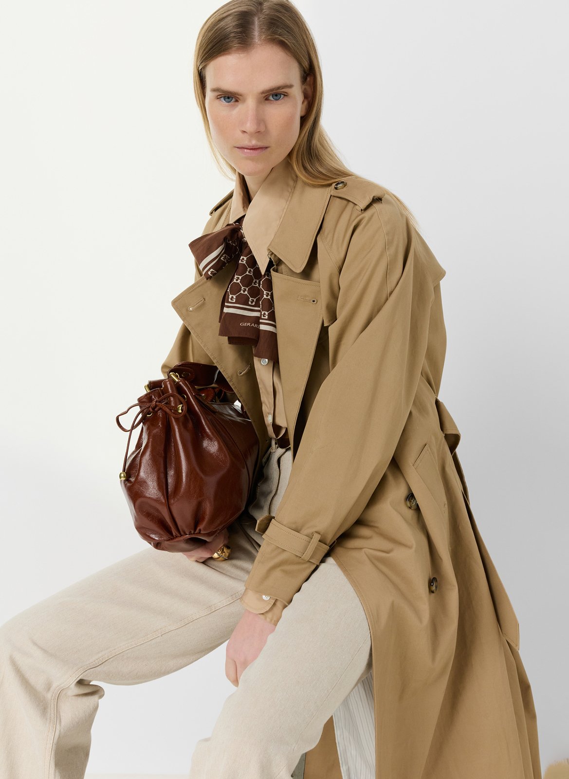 Trench long en coton mélangé GERARD DAREL Beige