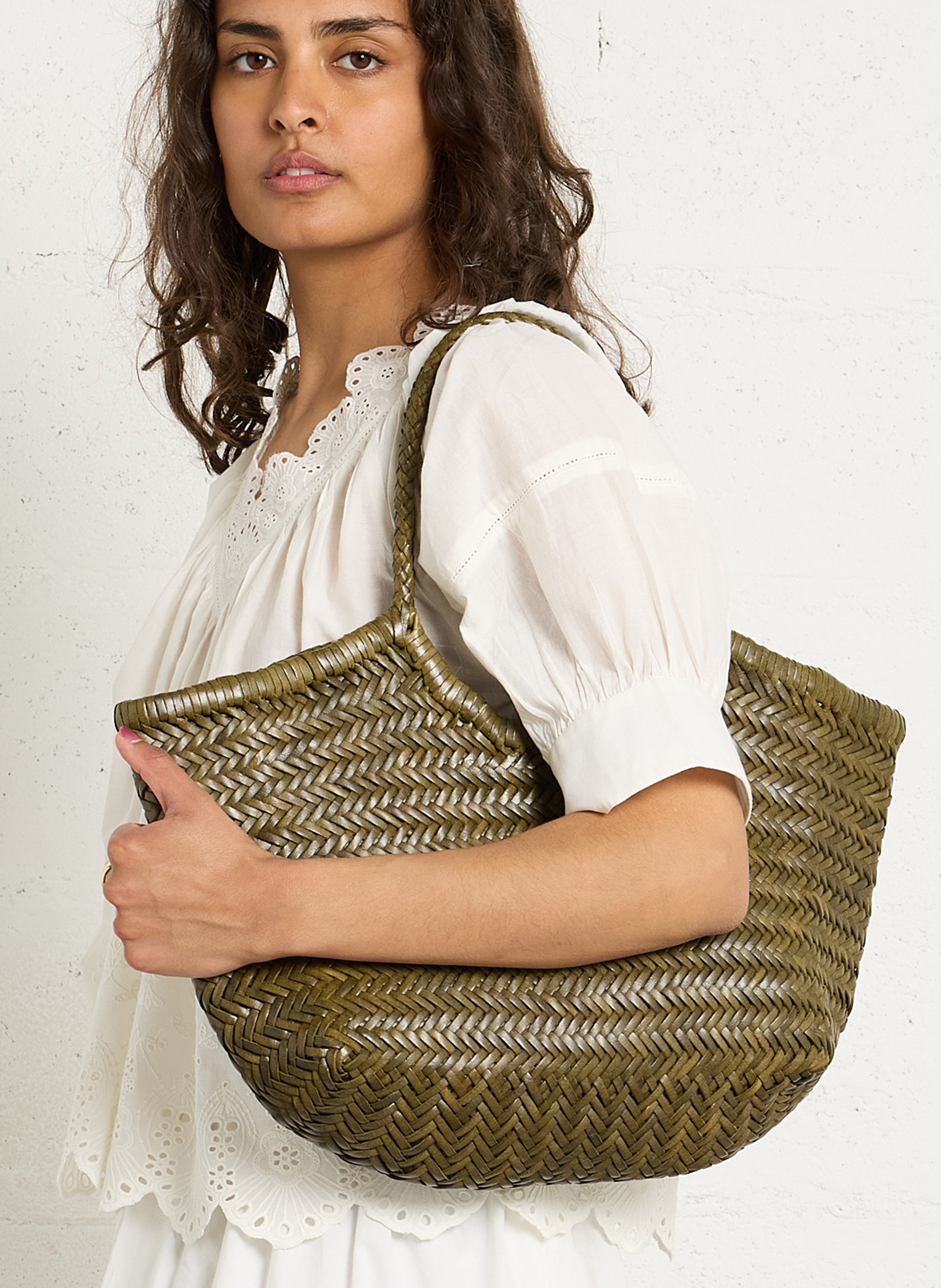 Panier tissé en cuir DRAGON DIFFUSION Kaki