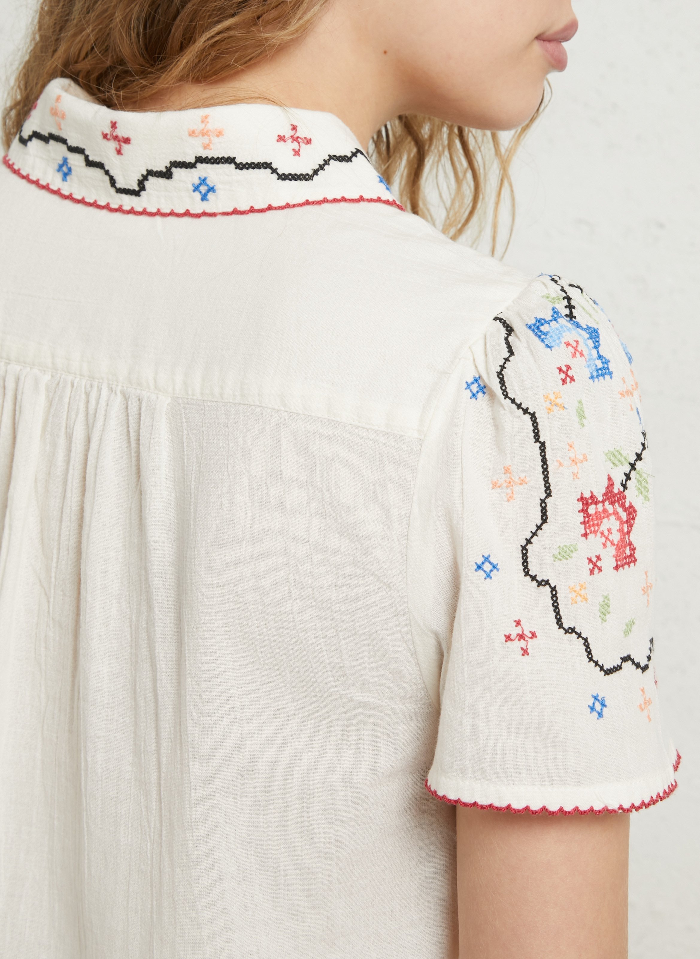 Chemise manches courtes brodée M.A.B.E Blanc