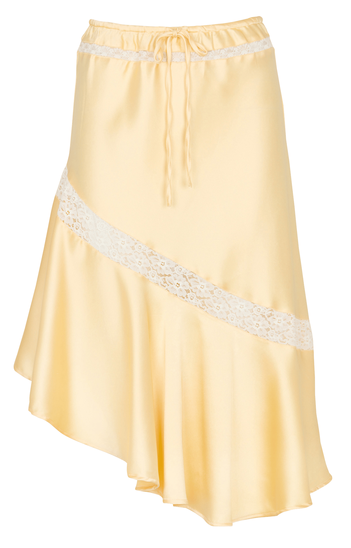 Asymmetrischer Rock mit Spitze aus Satin DAMSON MADDER Gelb