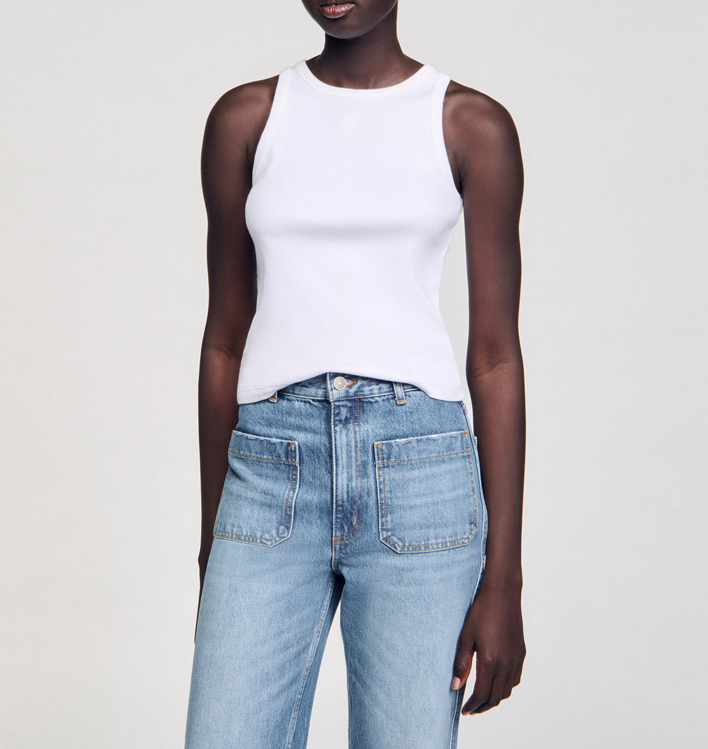 Rechte, katoenen singlet met ronde hals SANDRO
