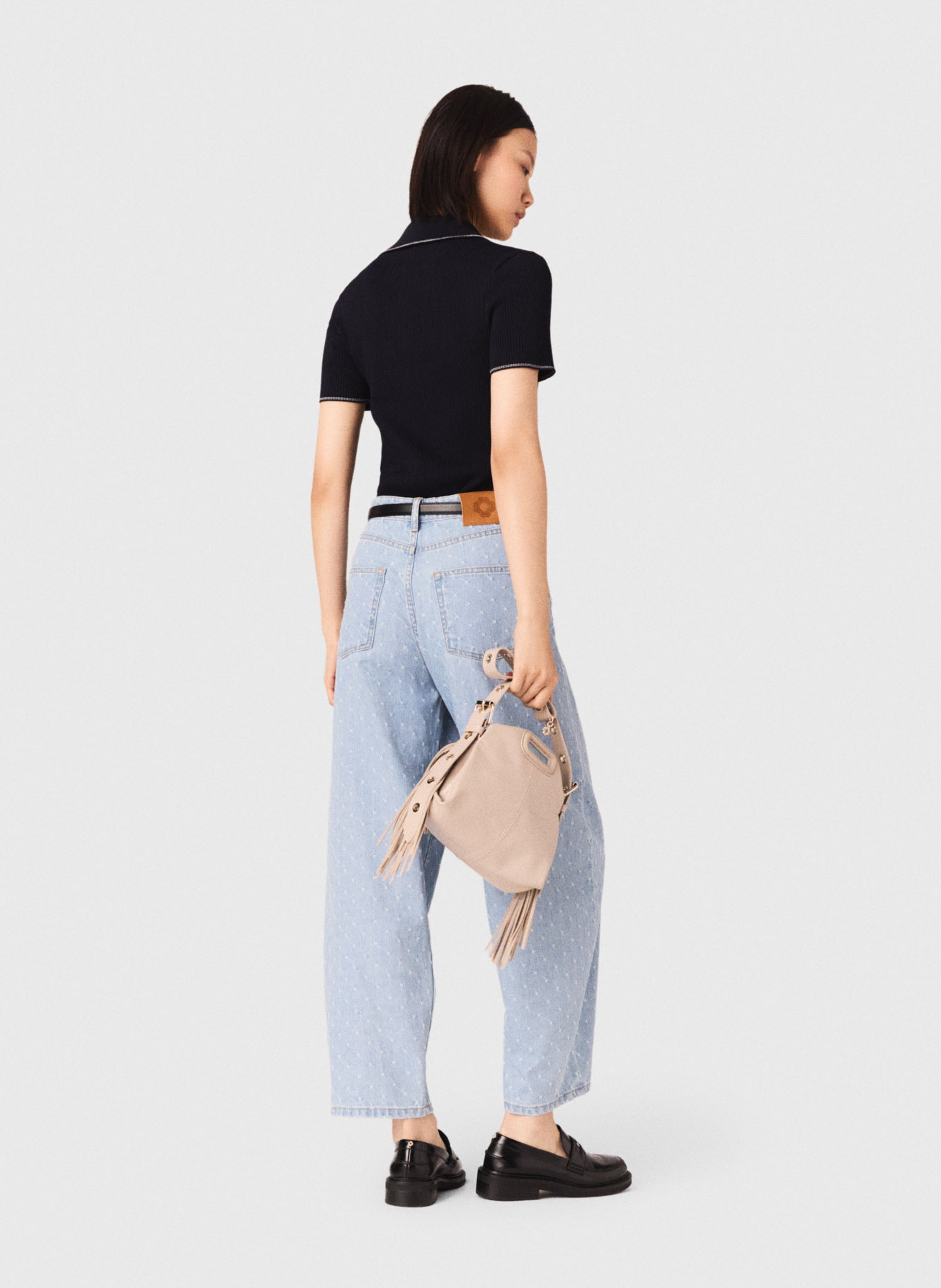 Pull ajusté col polo MAJE Bleu