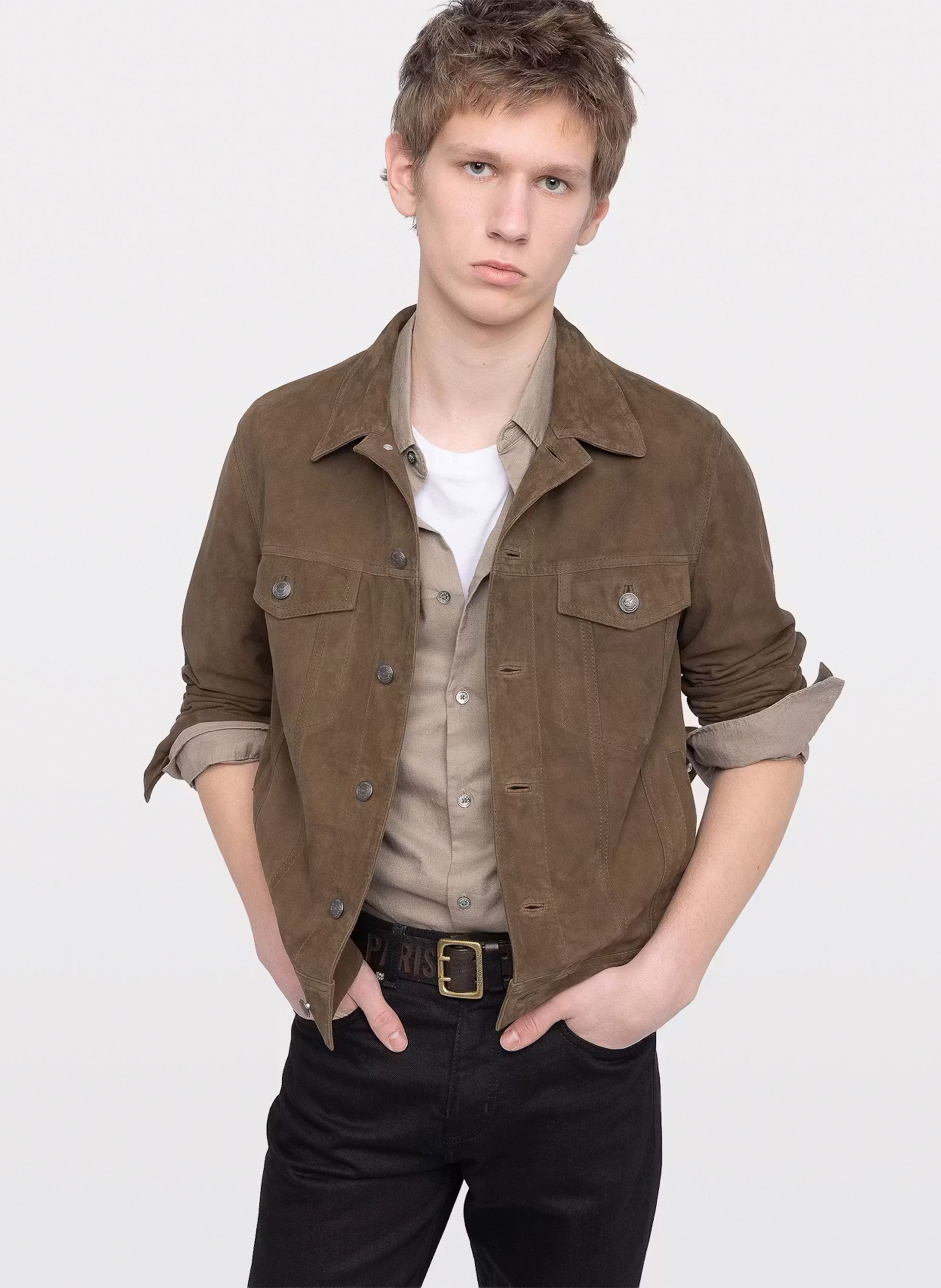 Veste droite boutonnée en suède ZADIG&VOLTAIRE Vert