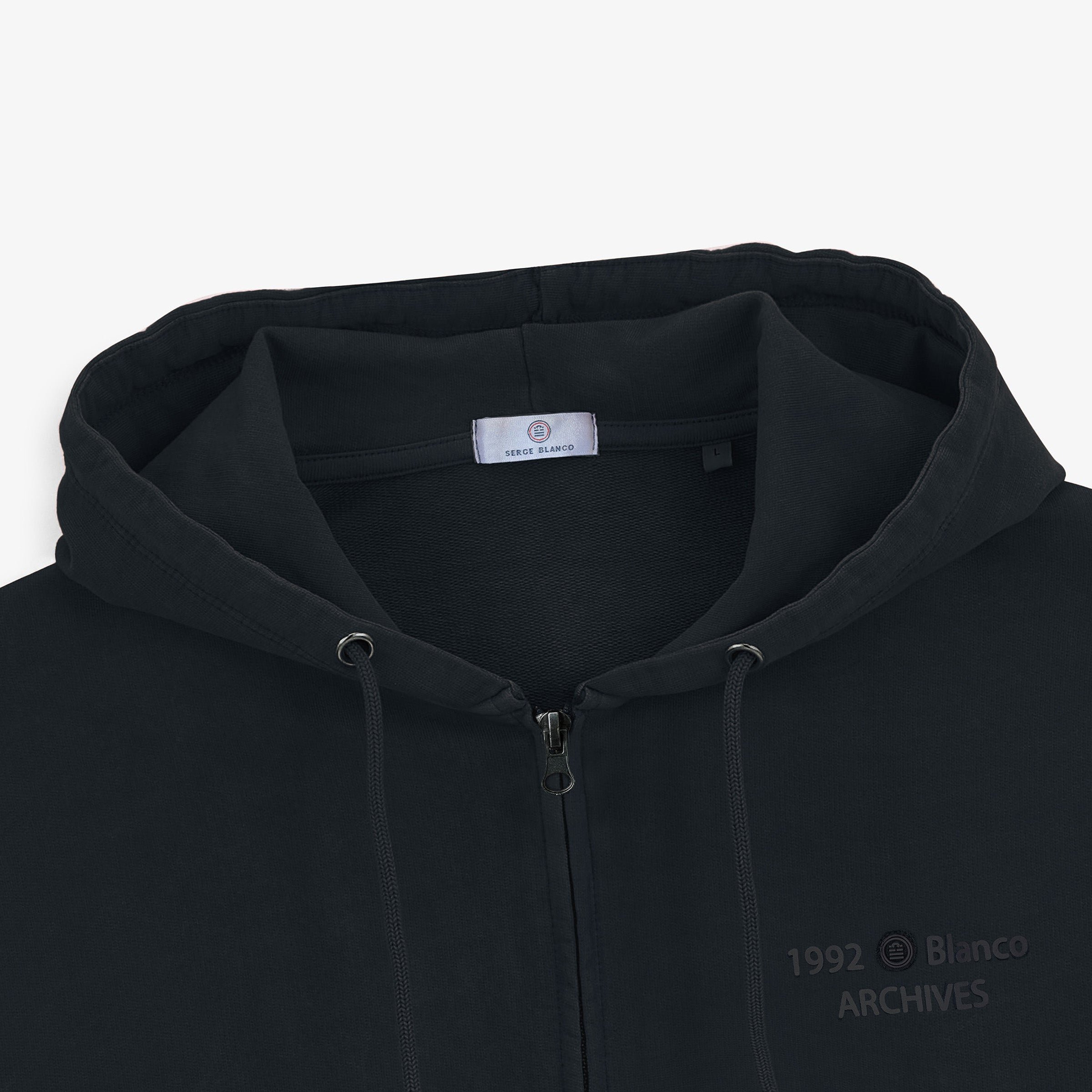 Sweat à capuche zippé teinture old en coton SERGE BLANCO Bleu