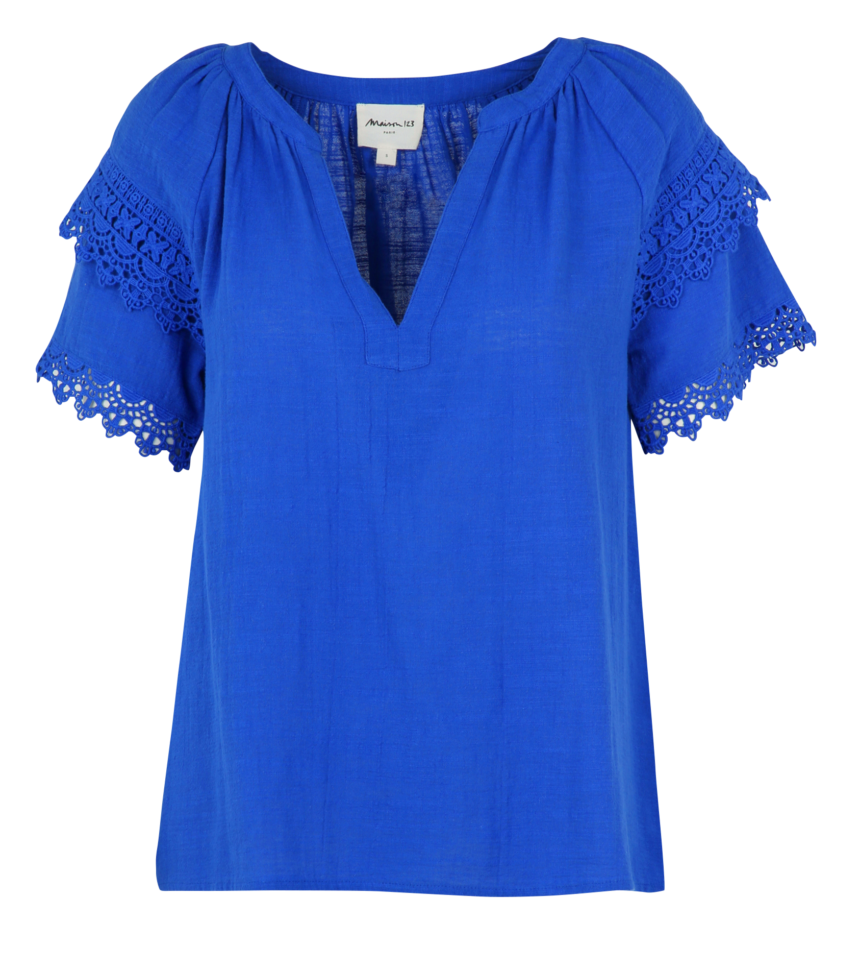 V-neck cotton blouse MAISON 123 Blue