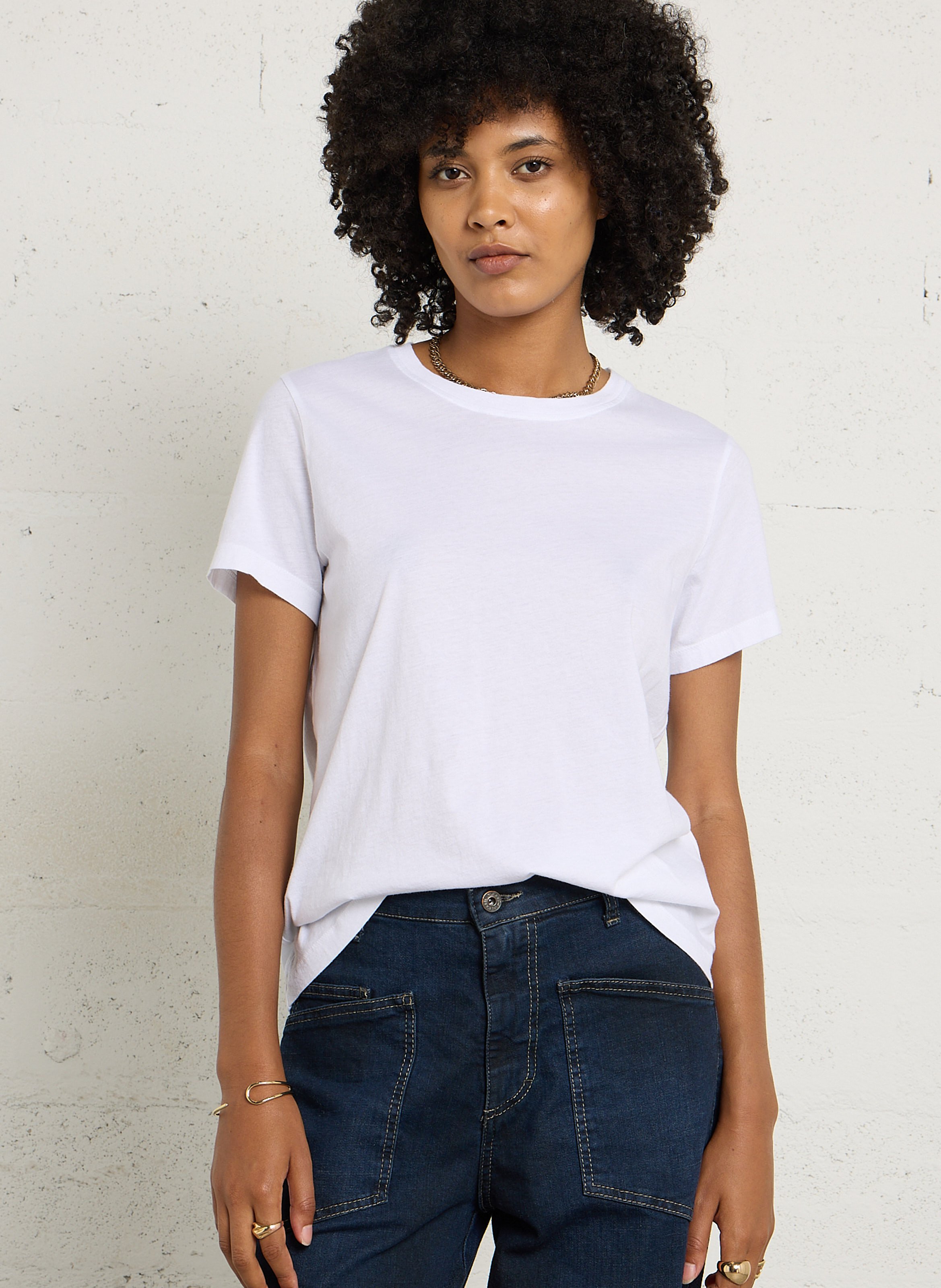 Gerade geschnittenes Baumwoll-T-Shirt AMERICAN VINTAGE Weiss