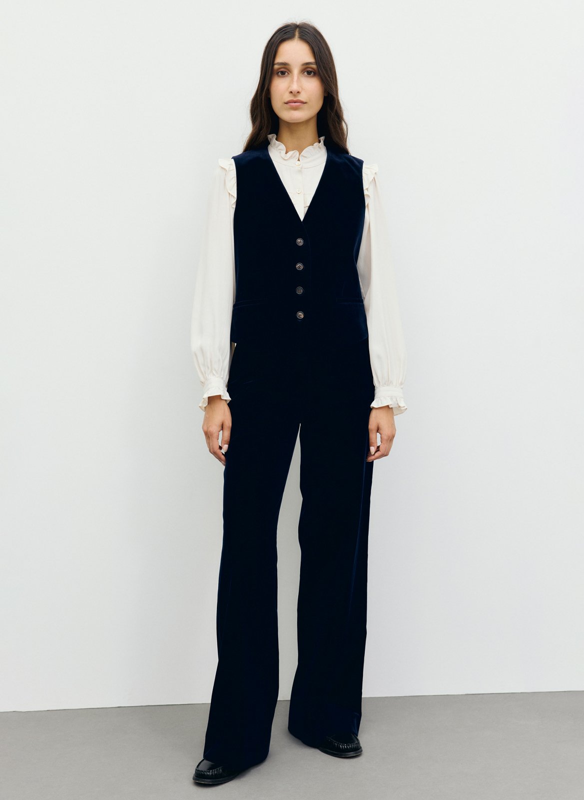 Straight velvet v-neck cotton blend blazer GERARD DAREL Blue