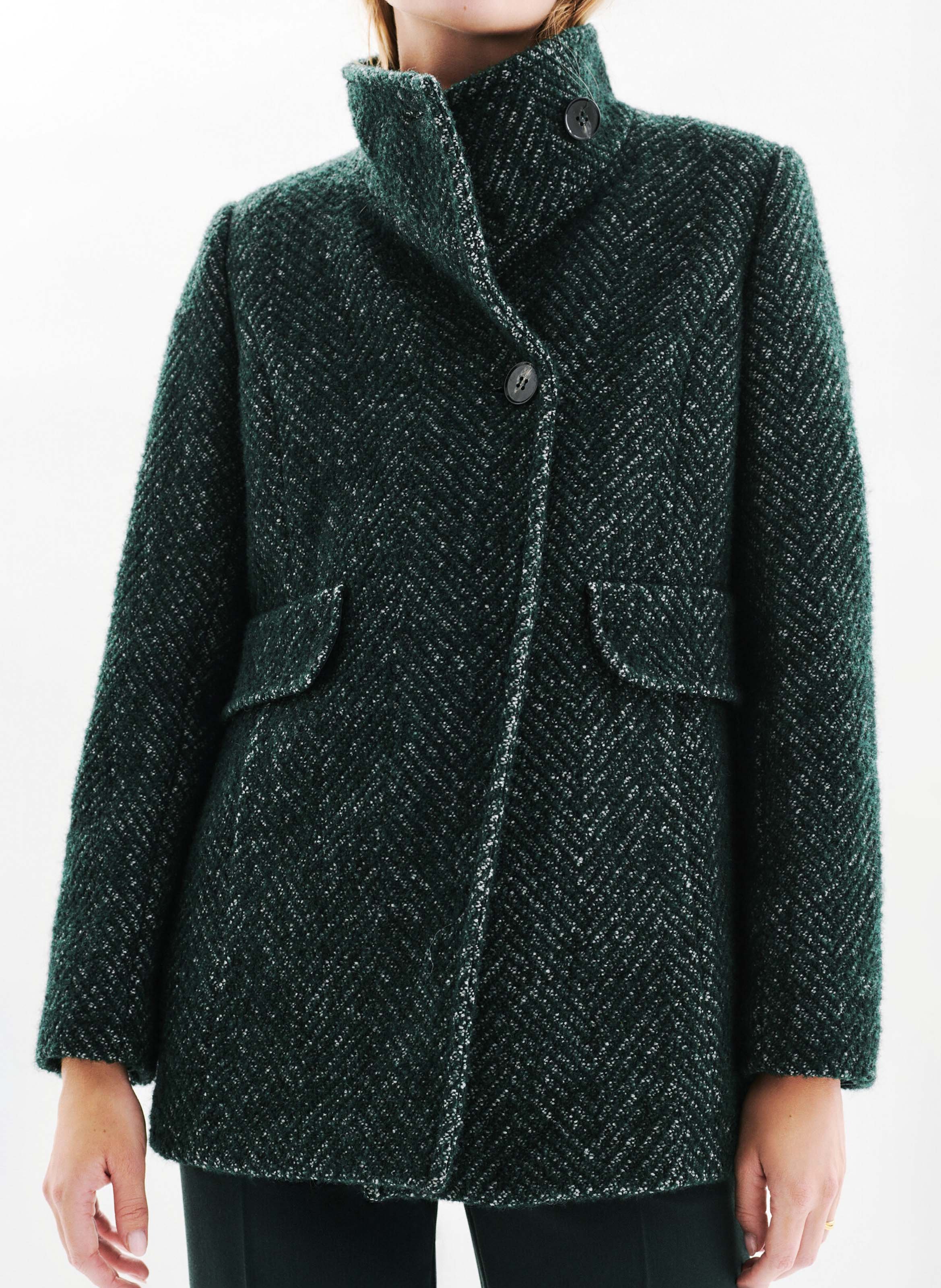 Manteau droit en laine recyclée mélangée CAROLL Vert