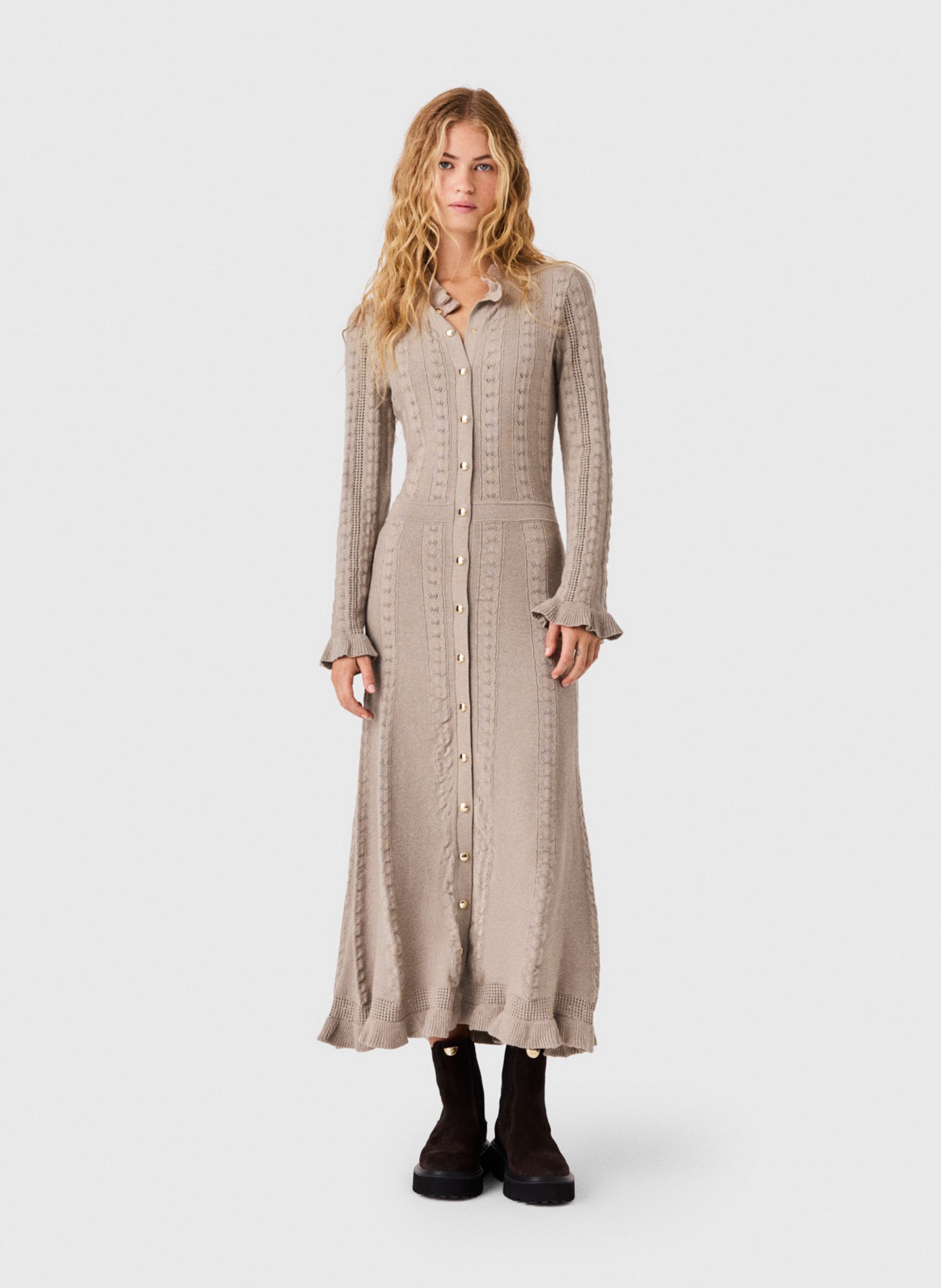 Robe longue en coton mélangé MAJE Beige