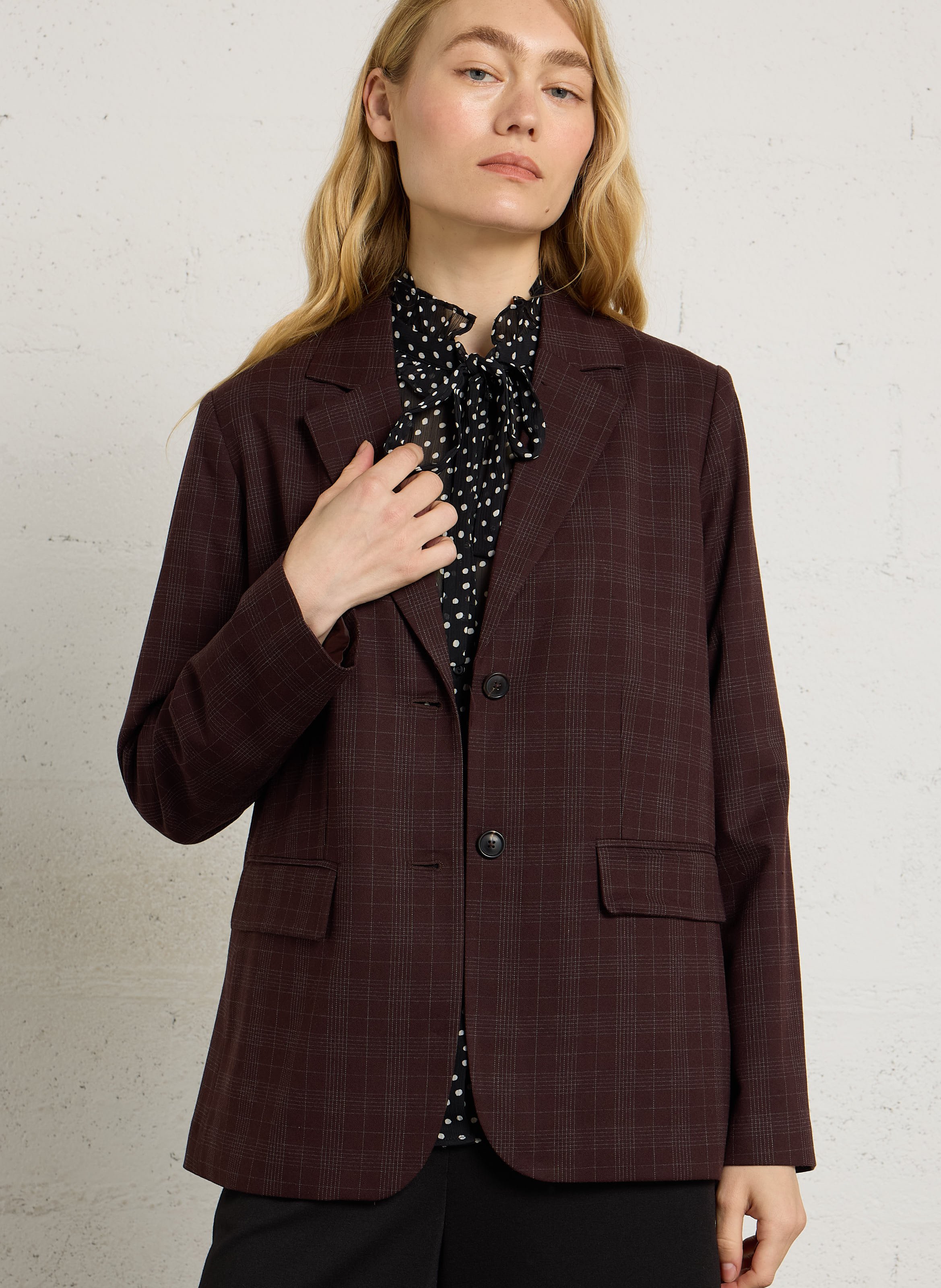 Veste tailleur droite à carreaux NICE THINGS Prune