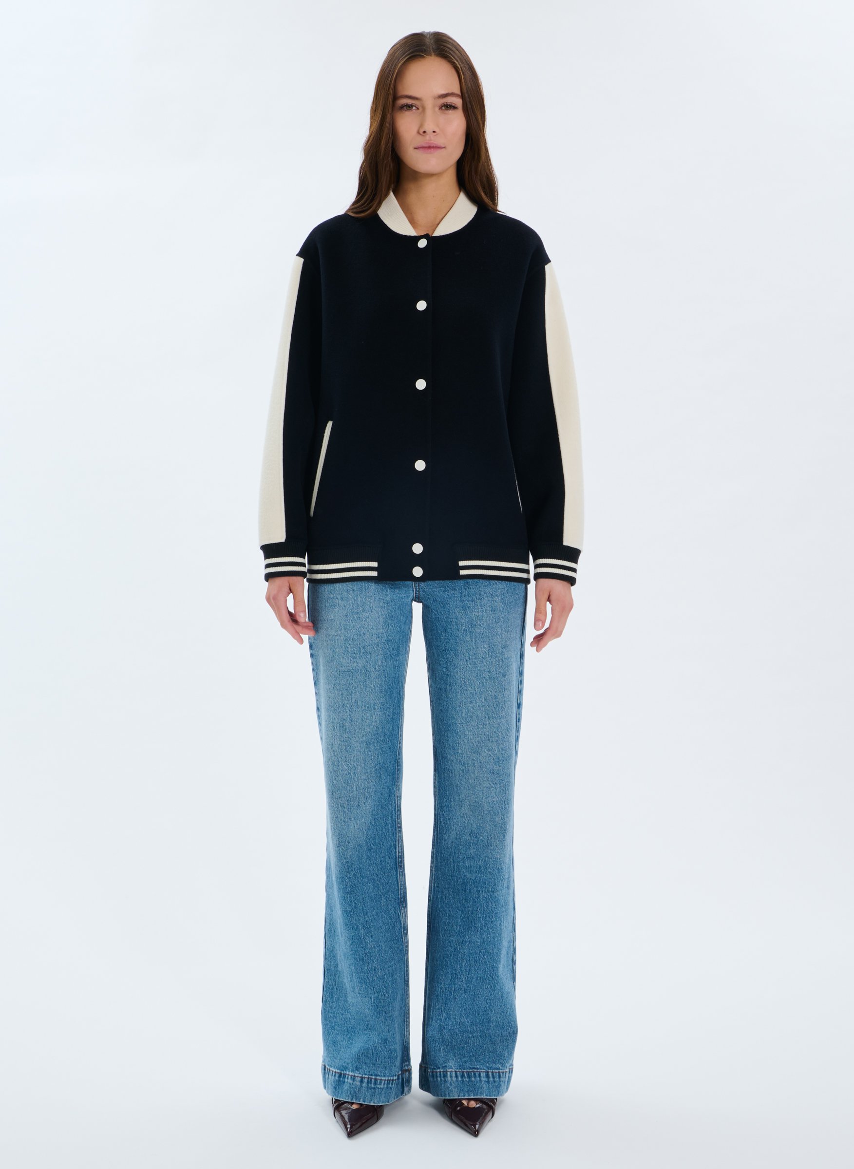 Blouson en laine mélangéze col rond  ZAPA Bleu