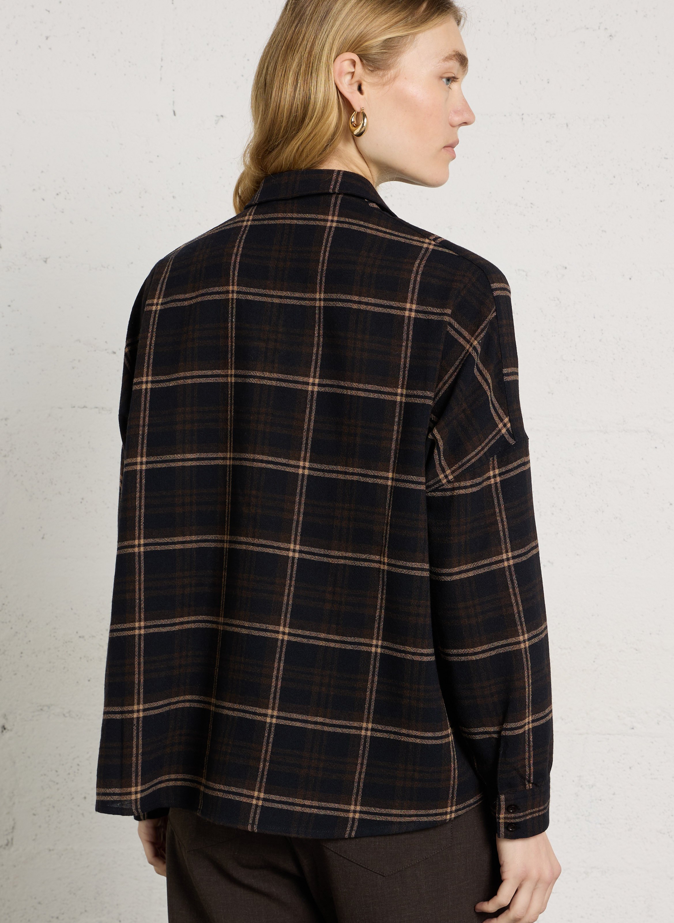 Oversized classic collar shirt in printed wool blend SESSUN Blue