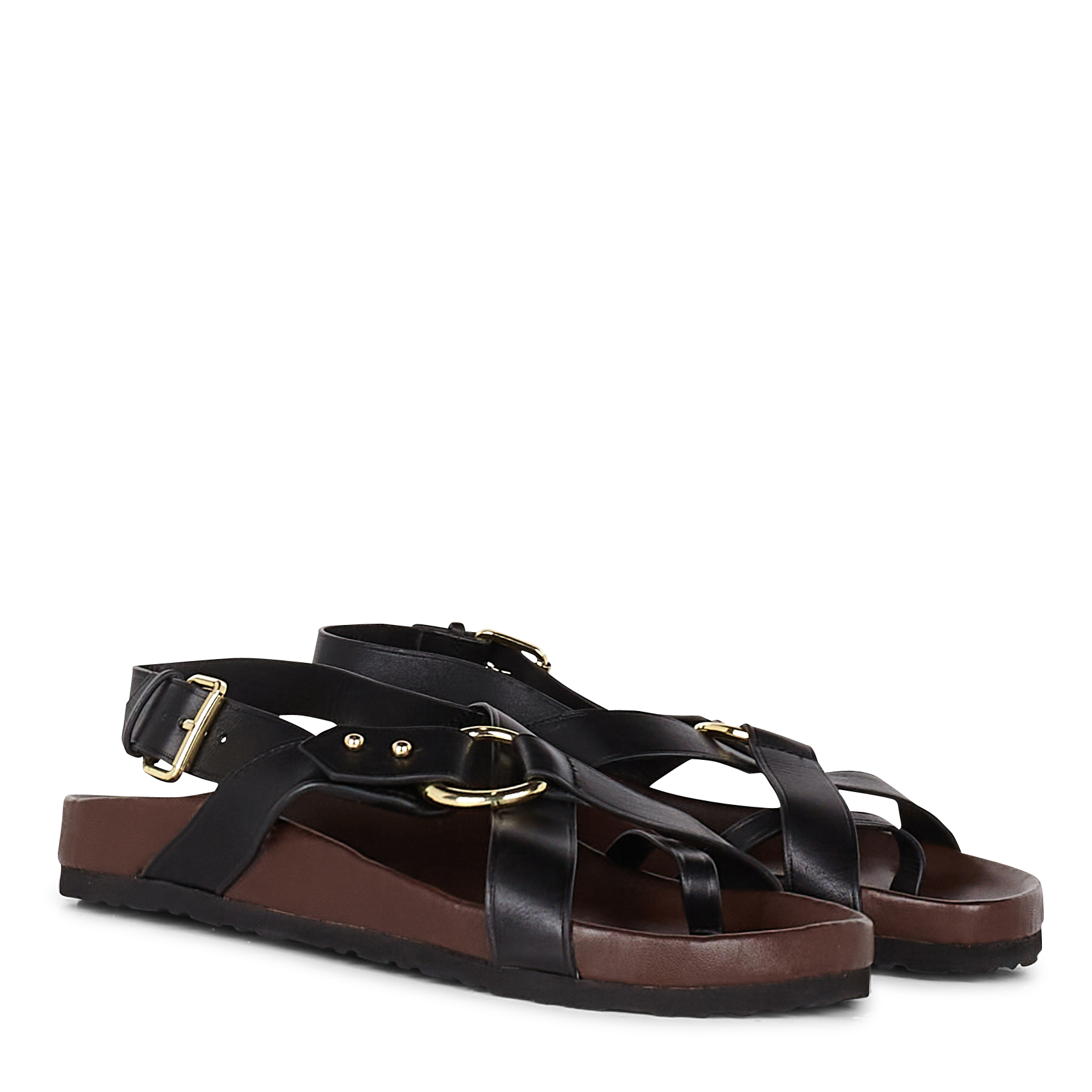 Platte, leren sandalen SOEUR Zwart