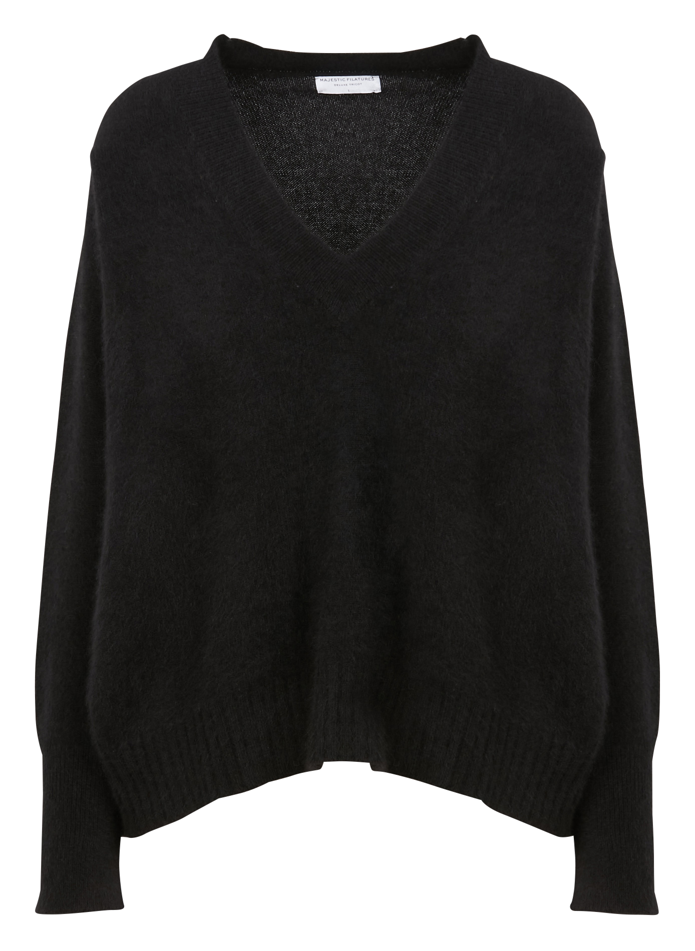 Pull col V en fourrure de raton laveur mélangée  MAJESTIC FILATURES Noir