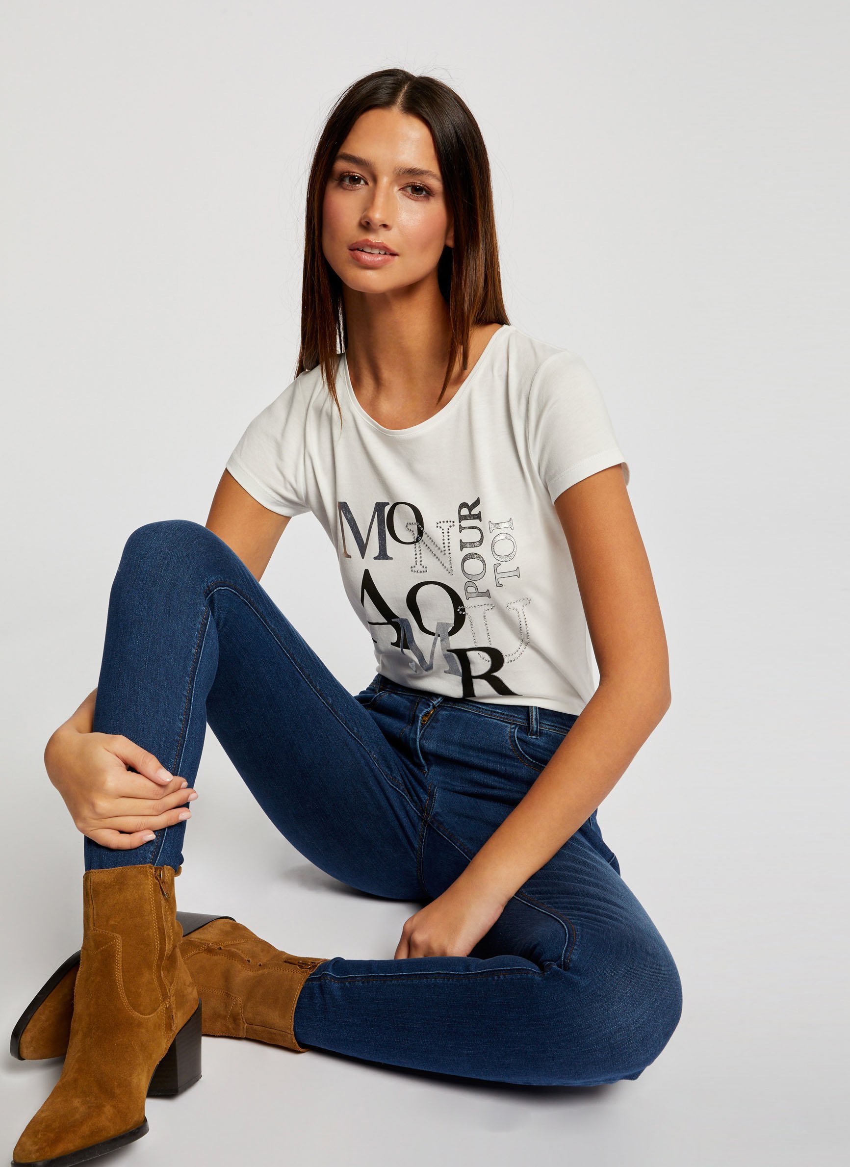 Camiseta Mezcla De Algodón Serigrafiada Off White Morgan - Mujer | Place des Tendances