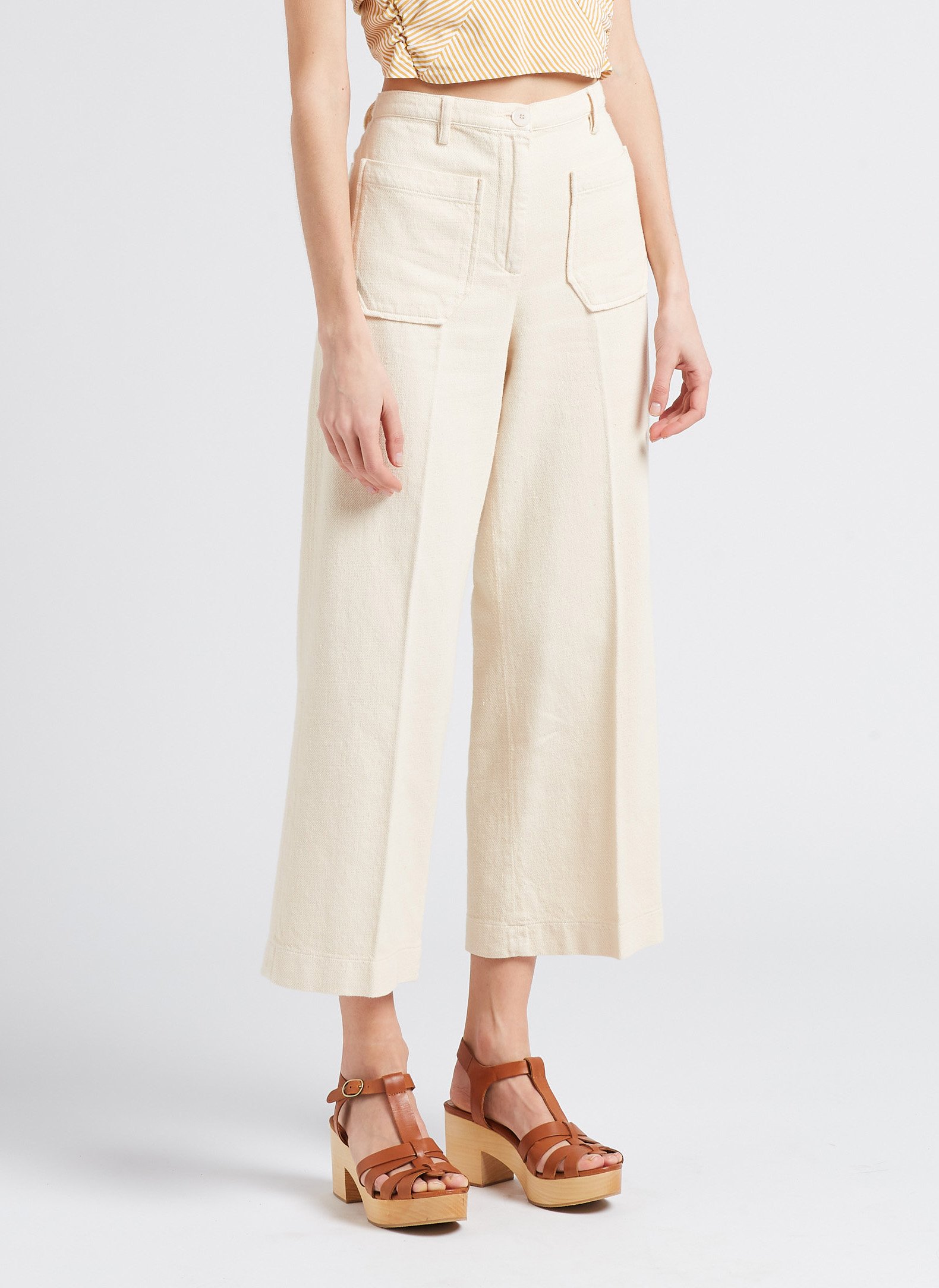 Pantalon droit plissé et texturé en coton SESSUN Beige