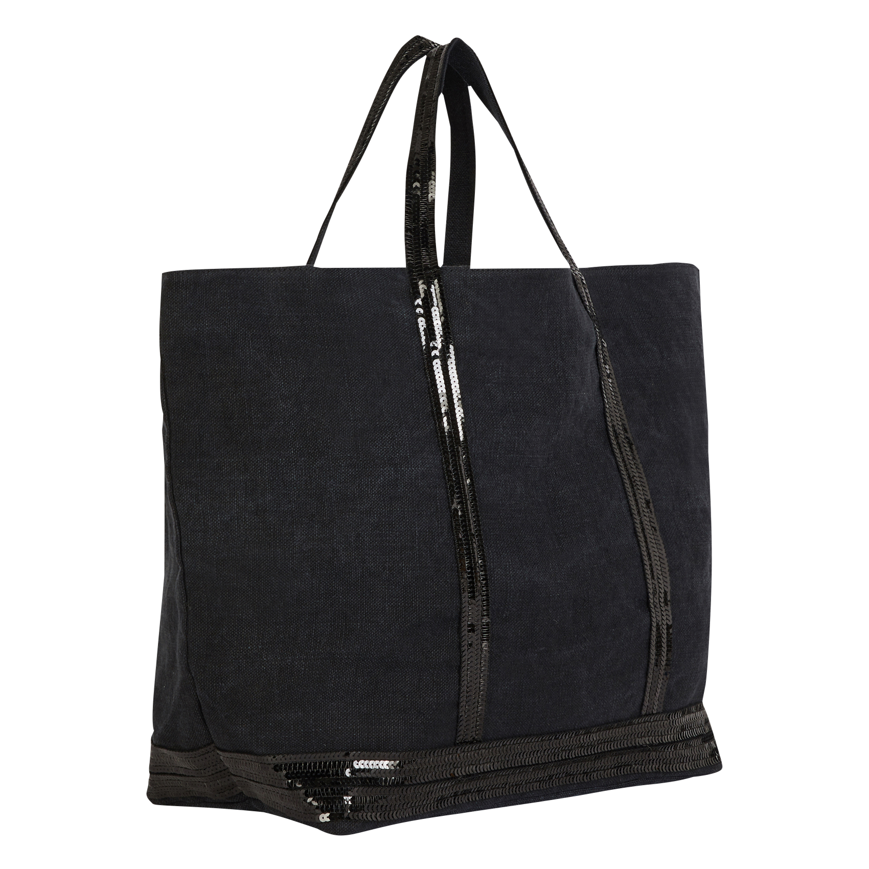 Large sequin-embroidered linen tote bag VANESSA BRUNO Black